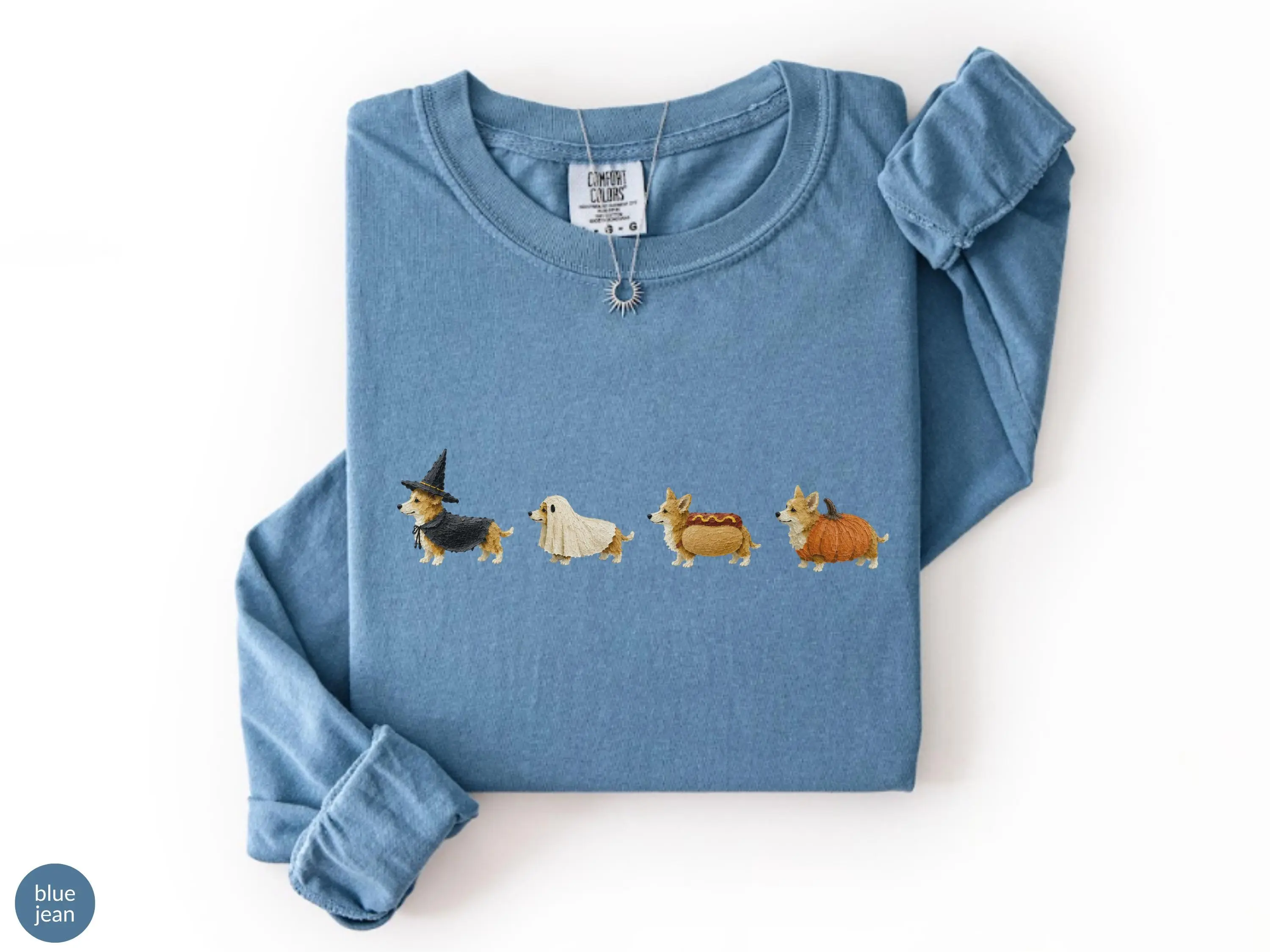 Comfort Colors Long Sleeve Corgi Halloween Sweatshirt, Funny Oil Painting Dog Mom Gift Top - photo 5