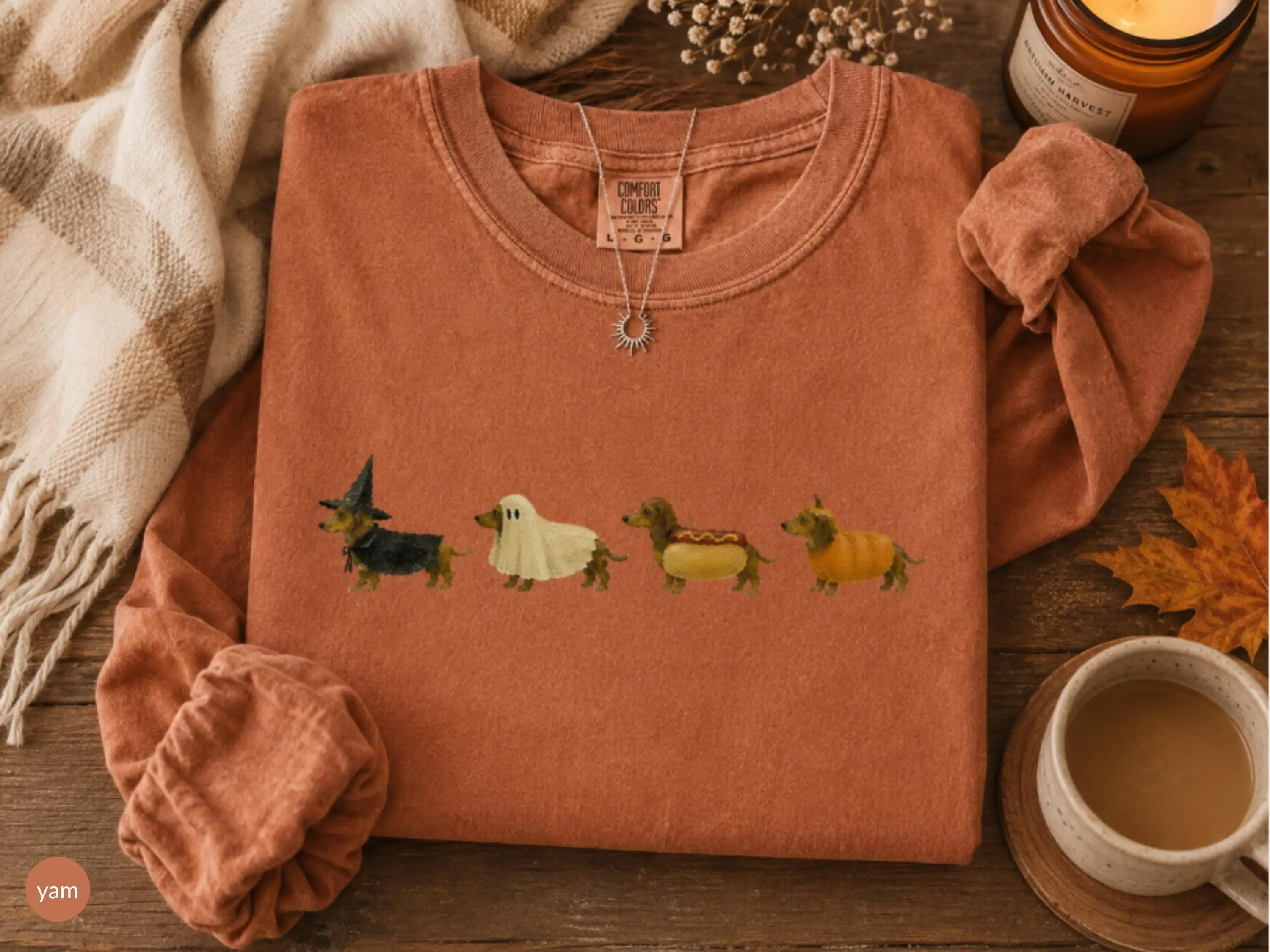 Comfort Colors Long Sleeve Dachshund Halloween Sweatshirt, Funny Wiener Dog Graphic Top