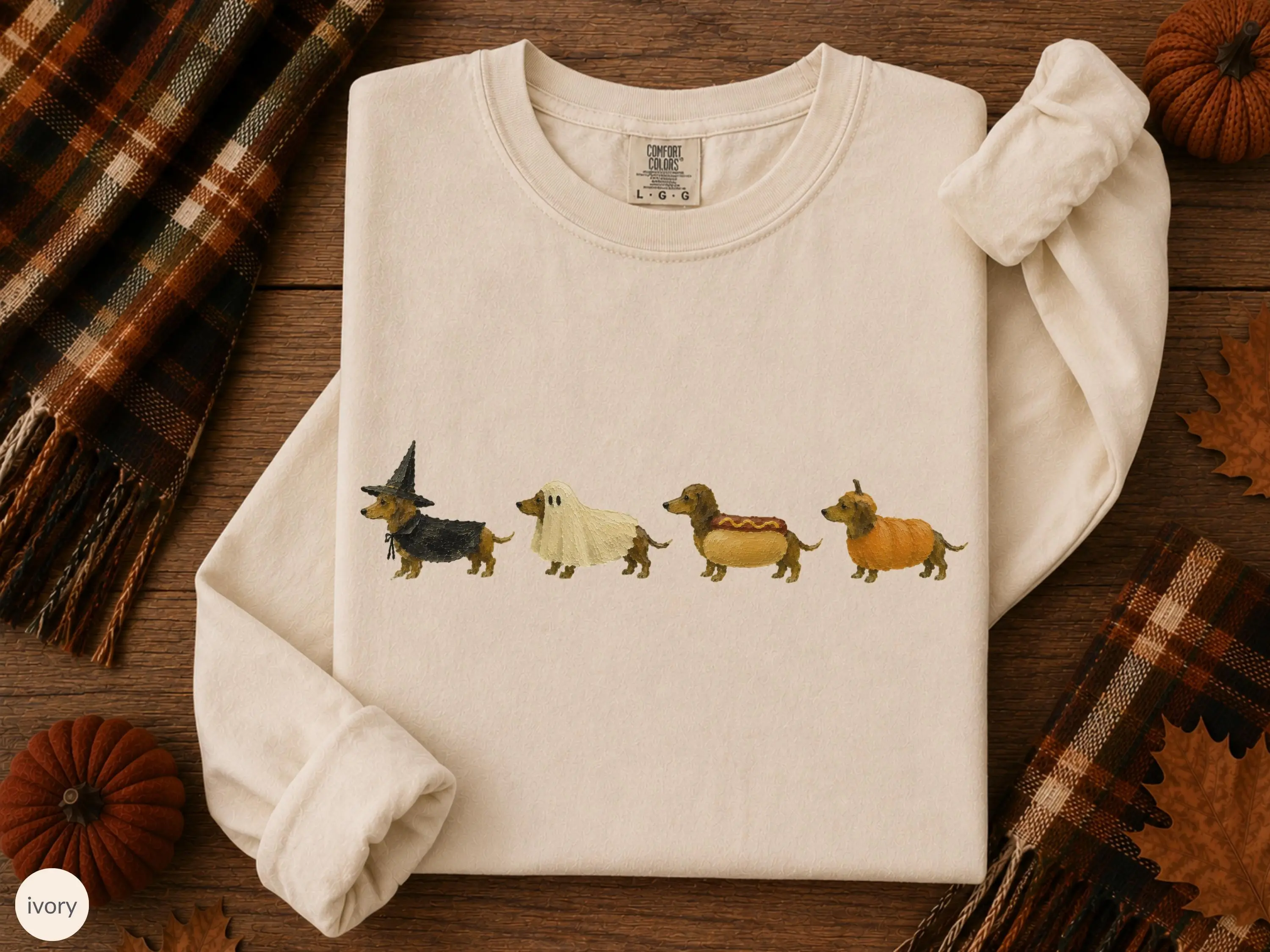 Comfort Colors Long Sleeve Dachshund Halloween Sweatshirt, Funny Wiener Dog Graphic Top - photo 2