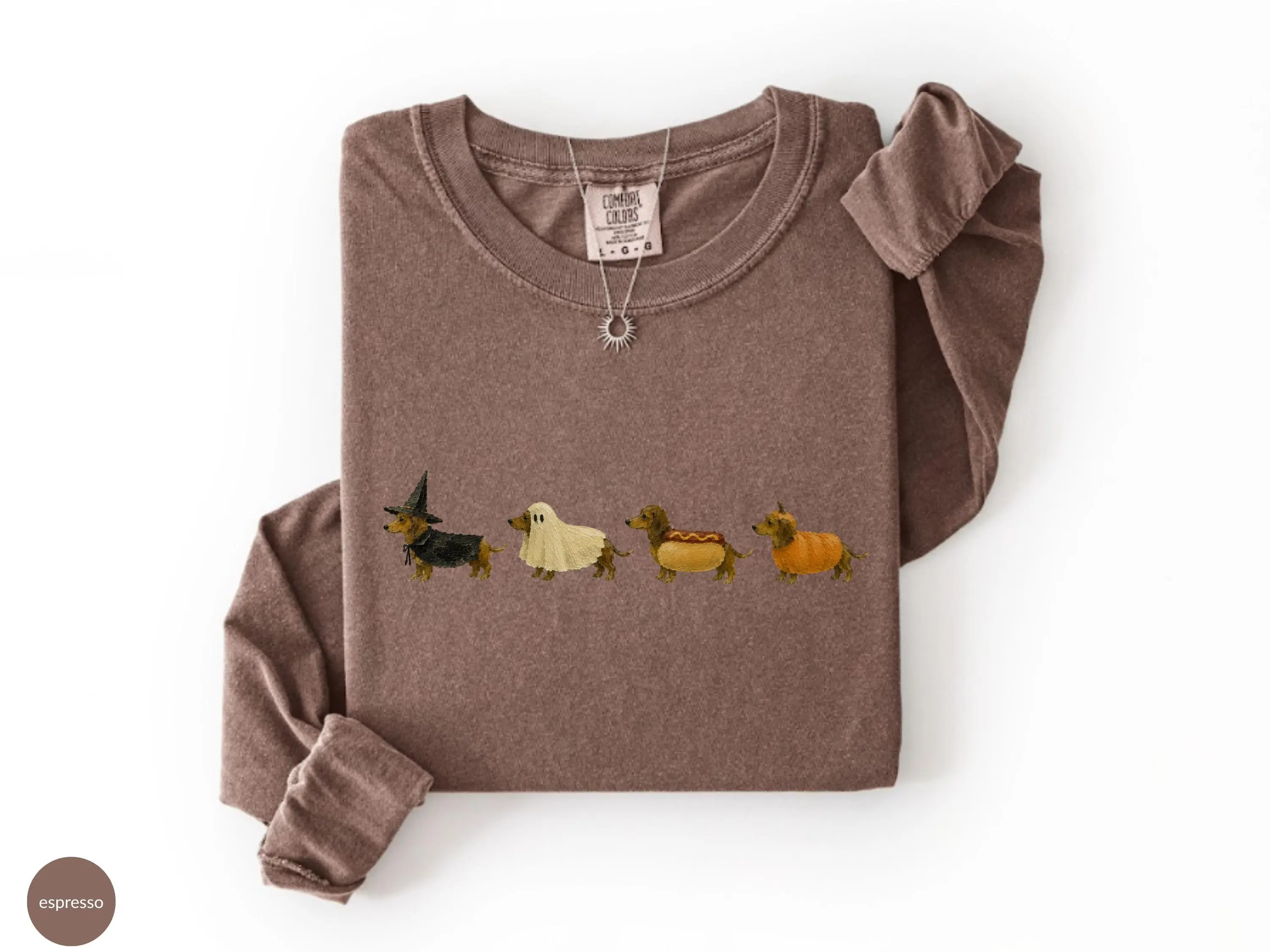 Comfort Colors Long Sleeve Dachshund Halloween Sweatshirt, Funny Wiener Dog Graphic Top - photo 3