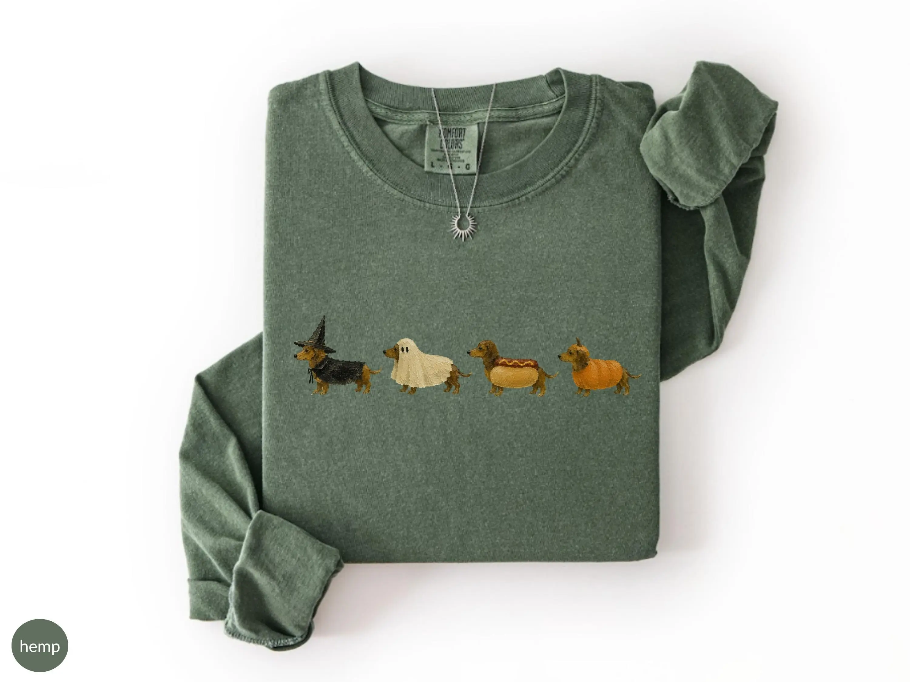 Comfort Colors Long Sleeve Dachshund Halloween Sweatshirt, Funny Wiener Dog Graphic Top - photo 4