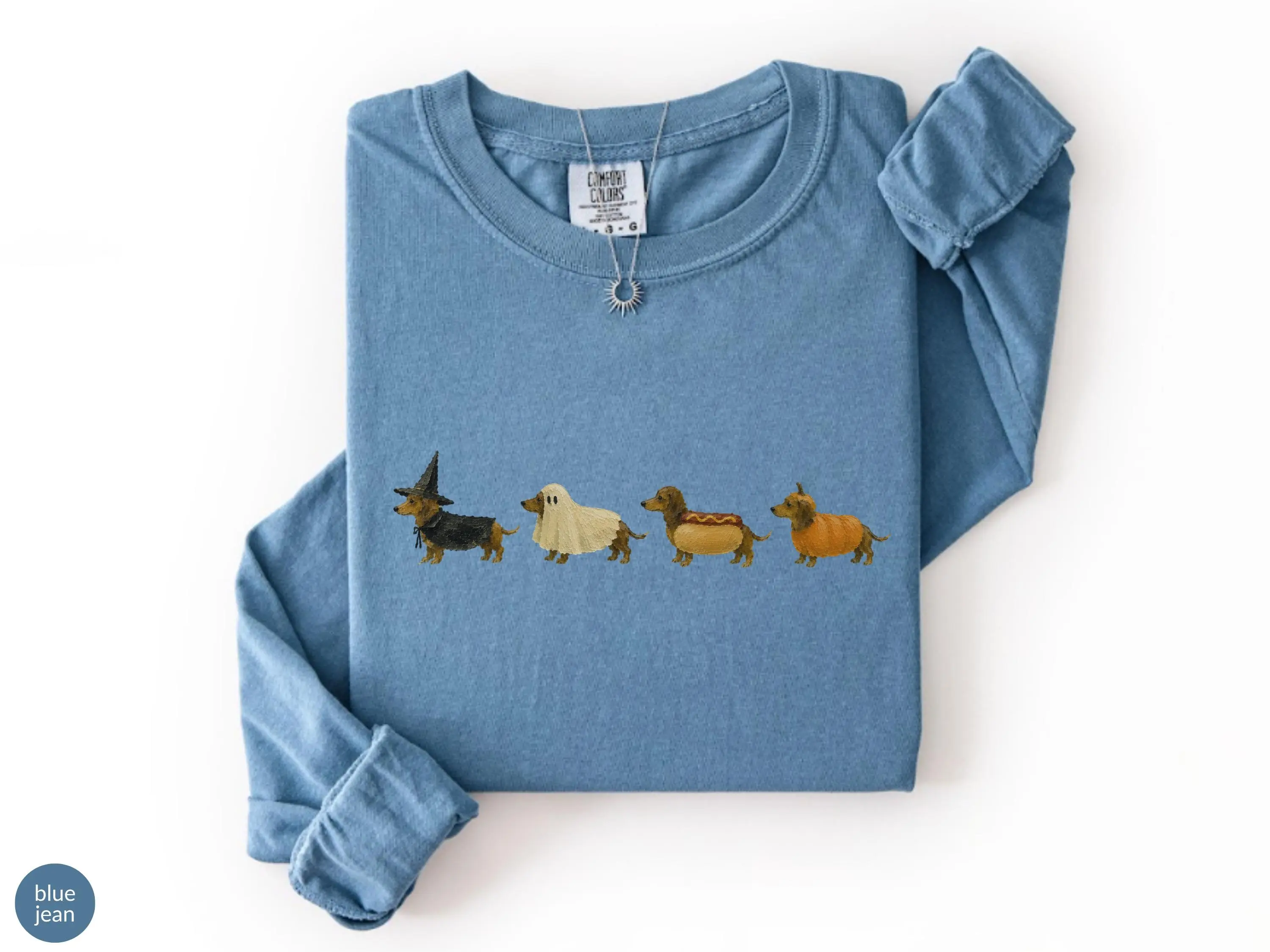 Comfort Colors Long Sleeve Dachshund Halloween Sweatshirt, Funny Wiener Dog Graphic Top - photo 5