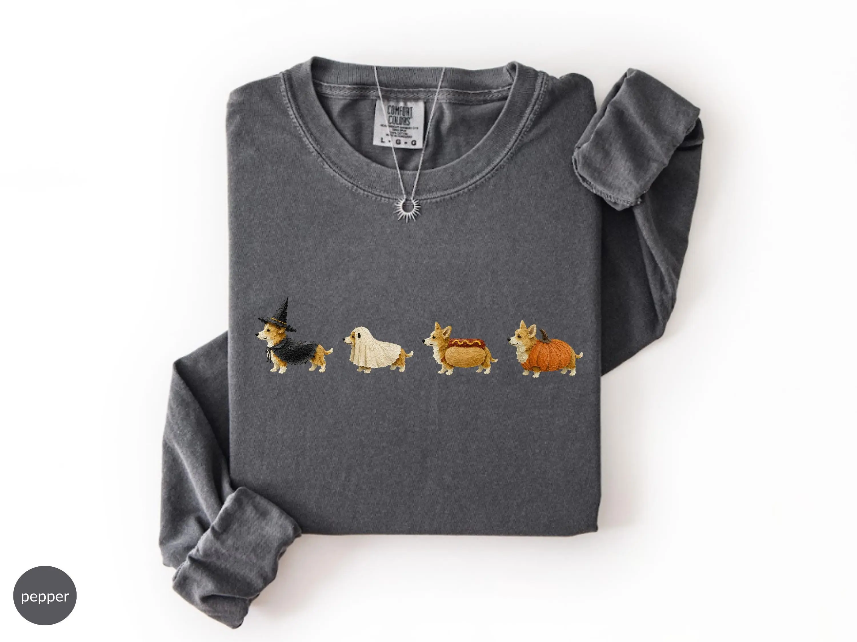 Comfort Colors Long Sleeve Fall Corgi Halloween Shirt, Funny Autumn Tee, Gift for Dog Mom - photo 4