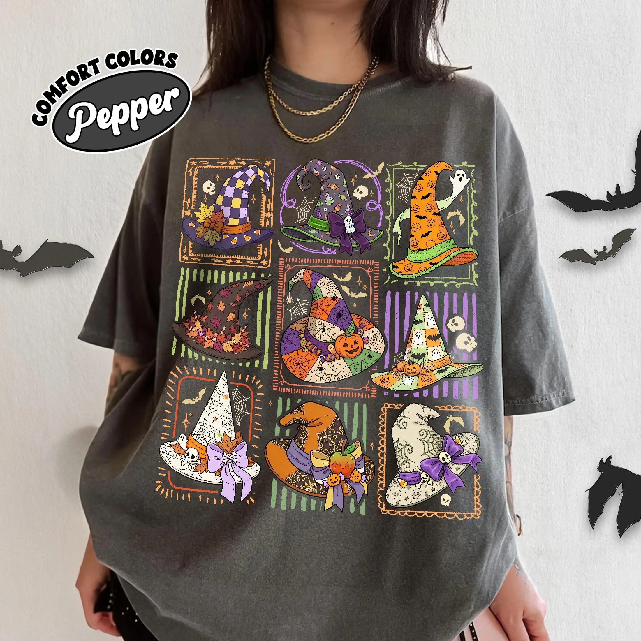 Comfort Colors Magic Witch Hat Stamps Shirt, Vintage Salem Witchy Hats Tee, Halloween Spooky Season Gift