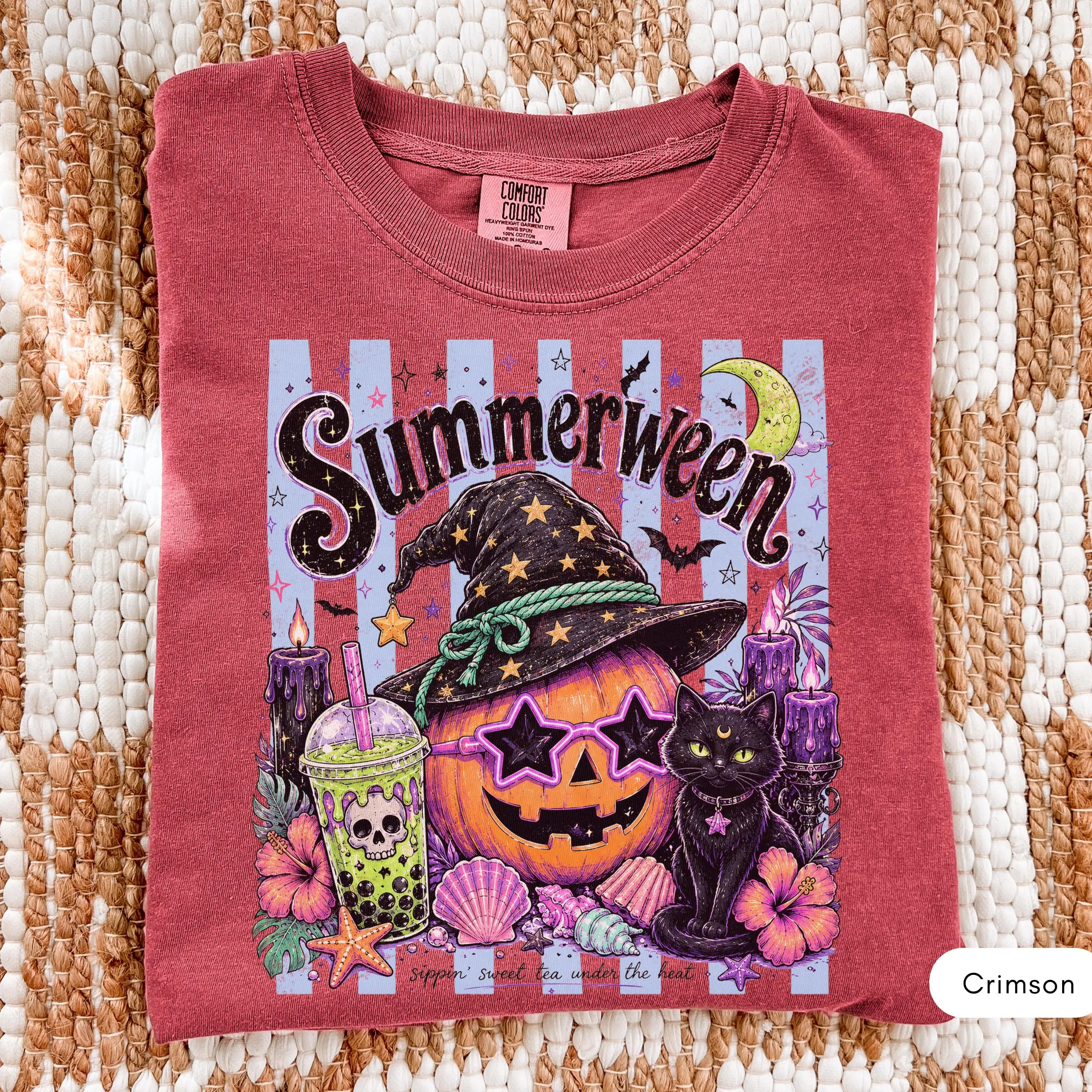 Comfort Colors Magical Summerween Cat Shirt, Spooky Retro Halloween Graphic Tee - photo 3