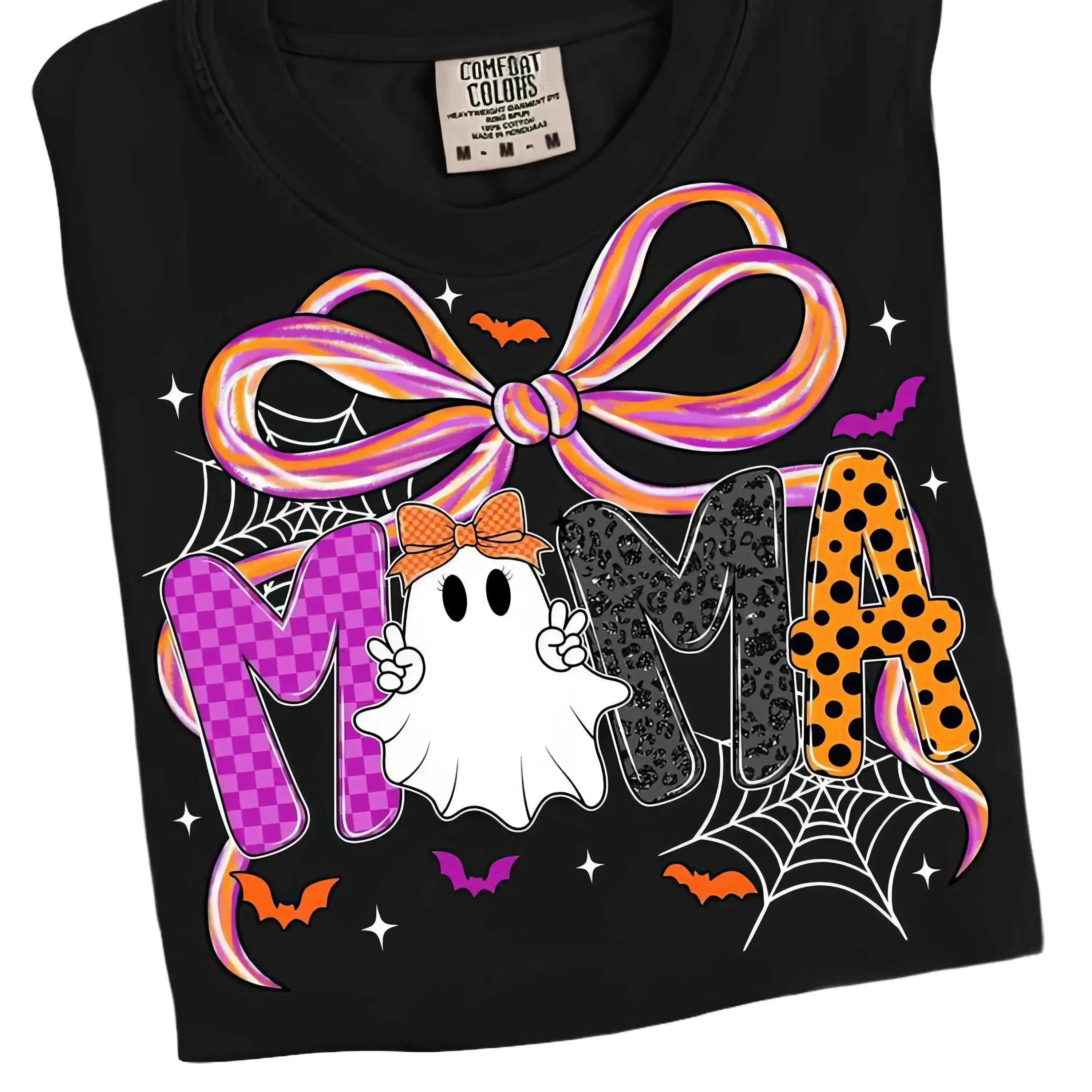 Comfort Colors Mama Halloween Coquette Shirt, Preppy Bow Pumpkin Tee, Cozy Fall Gift For Her