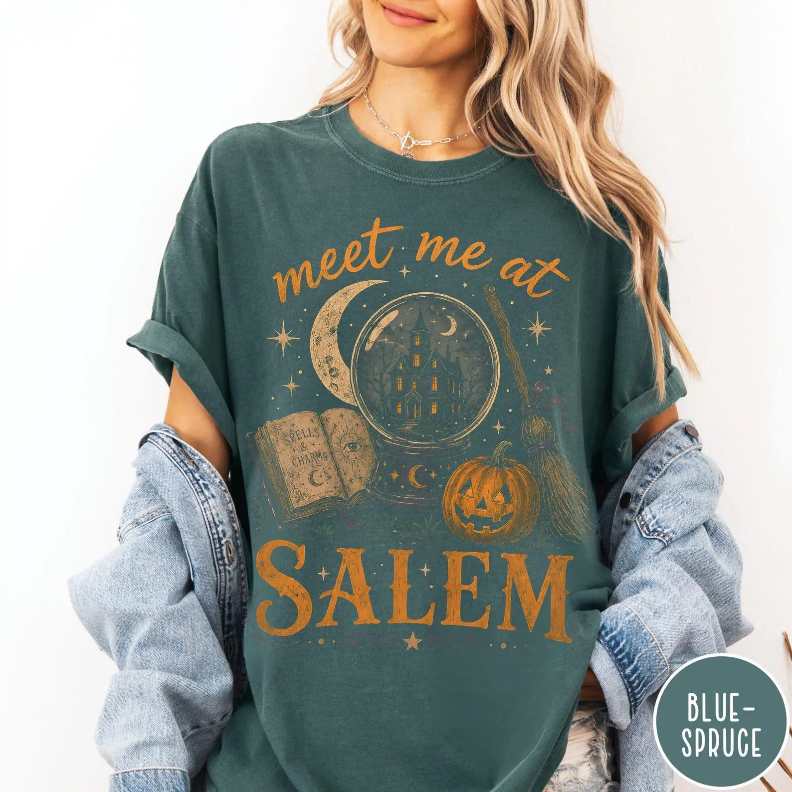 Comfort Colors Meet Me At Salem Shirt, Witchy Halloween Crystal Ball Witch Tee, Spooky Lover Gift - photo 4
