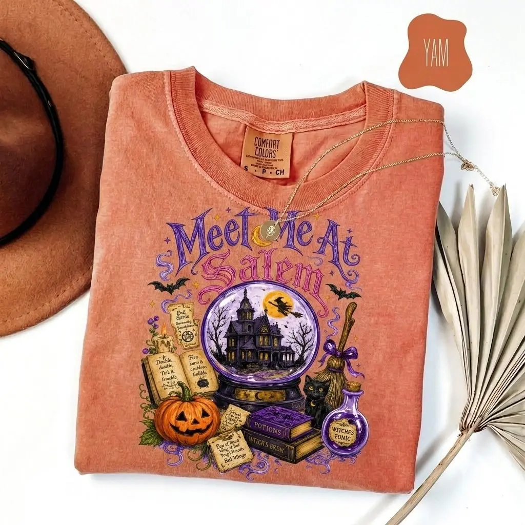 Comfort Colors Meet Me in Salem Halloween Shirt, MA Witch Aesthetic Haunted Town Fall Witchy Gift Tee - photo 4