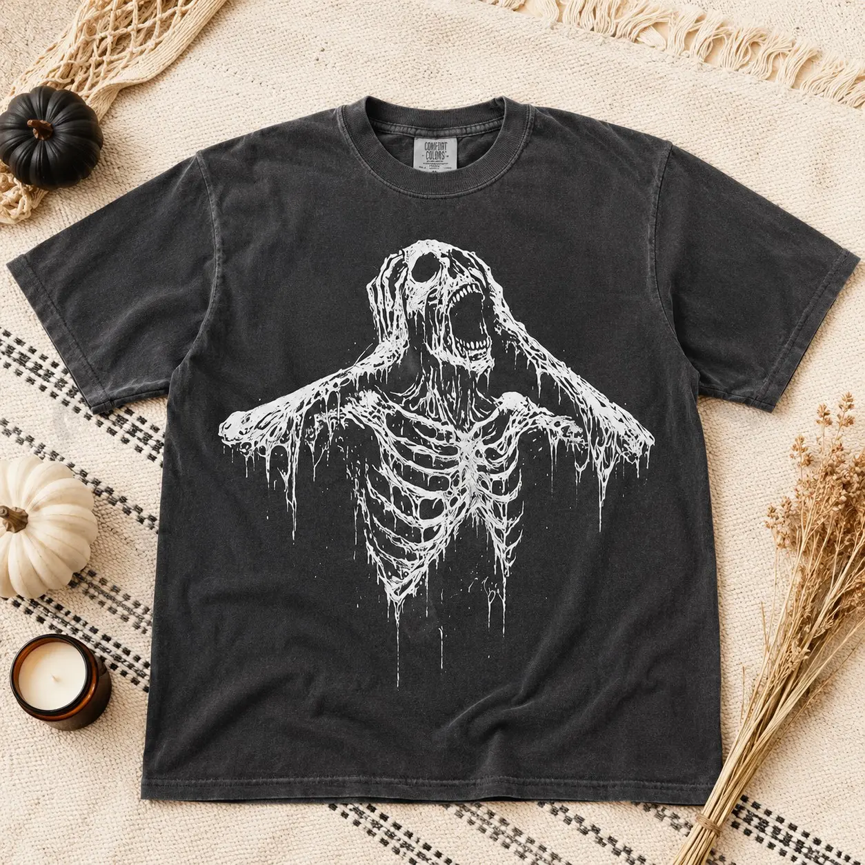 Comfort Colors Melting Skeleton Shirt, Unisex Spooky Gothic Grunge Vintage Halloween Horror Lover Tee - photo 2