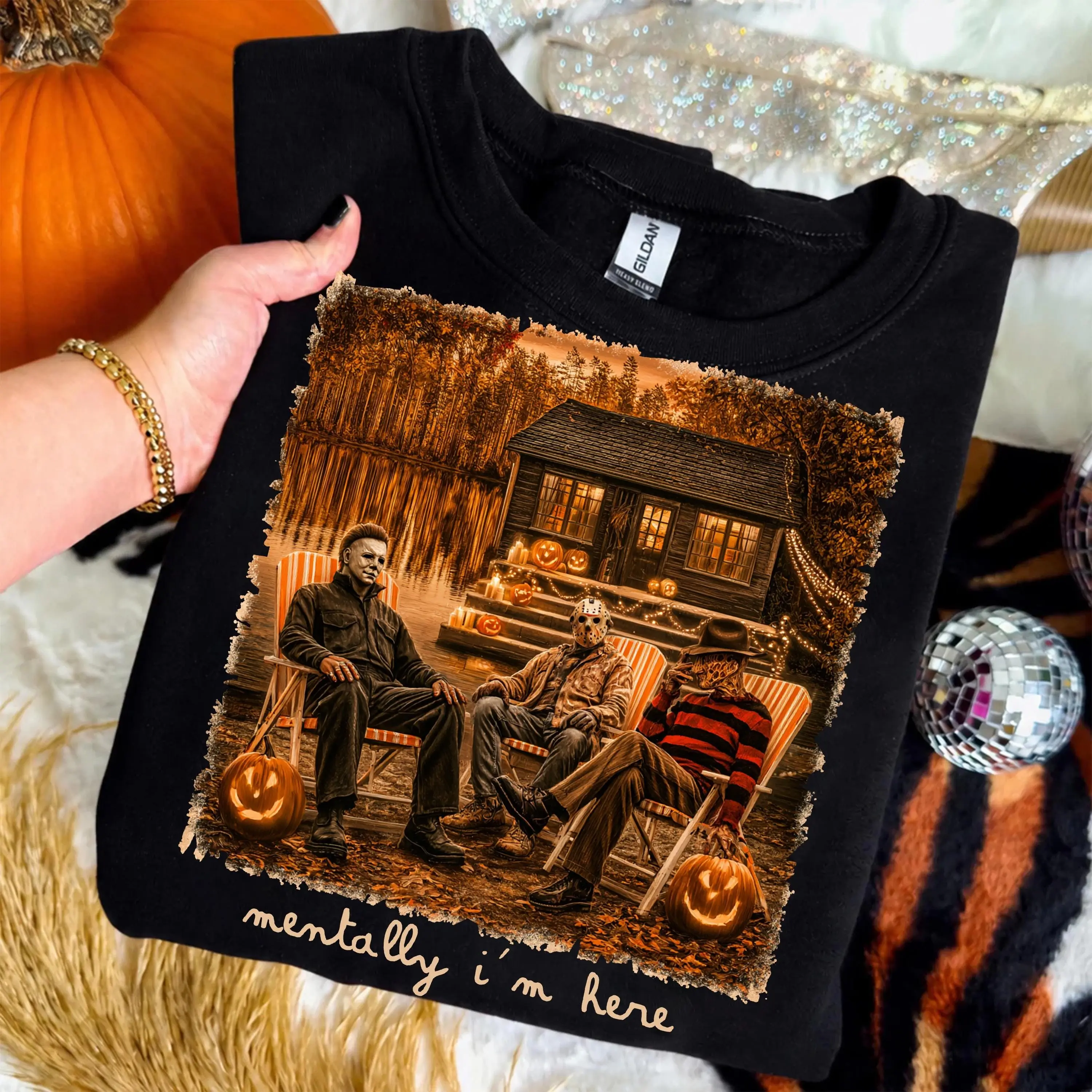 Comfort Colors Mentally I Am Here Halloween Shirt, Funny Horror Retro Summerween Skeleton Ghost Spooky Tee