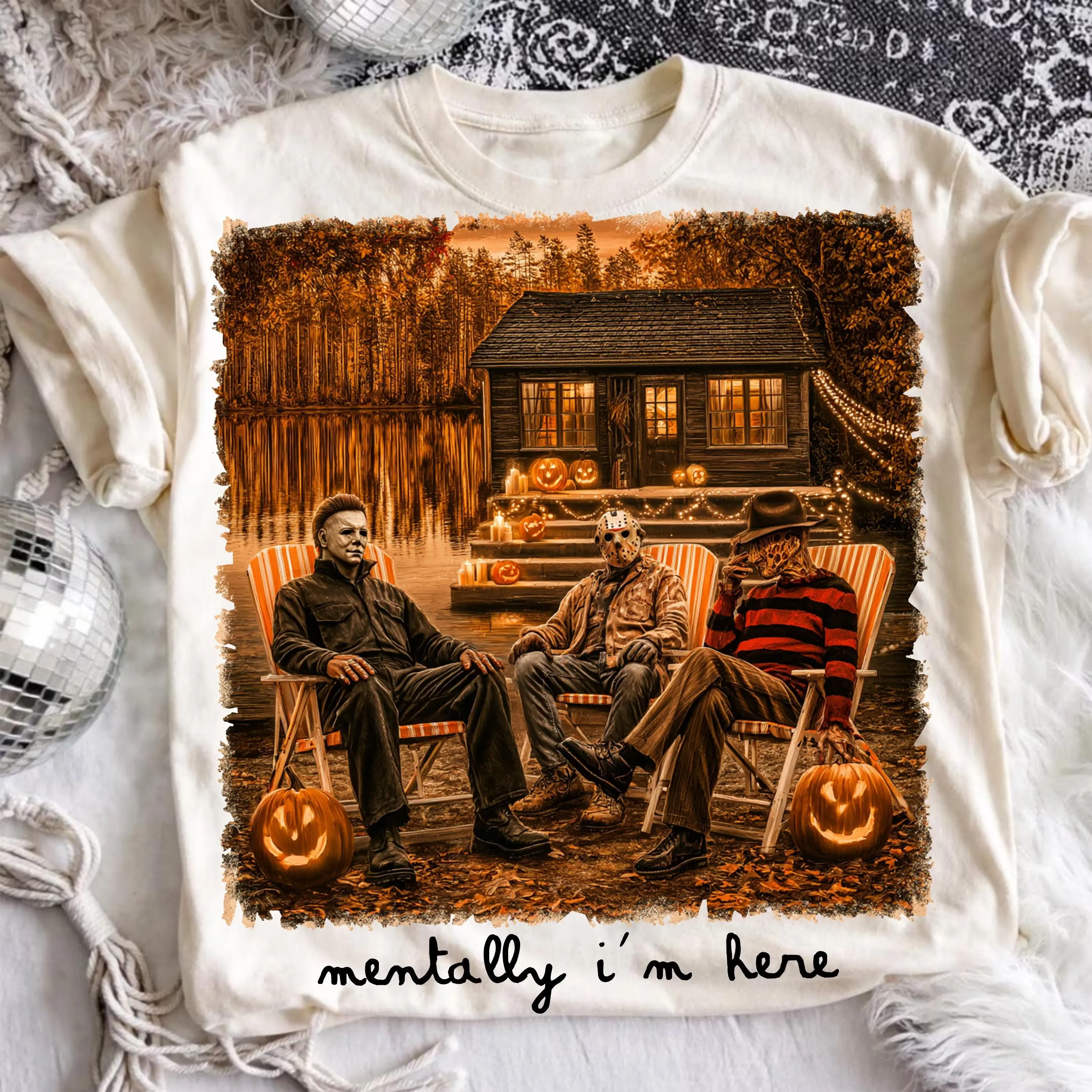 Comfort Colors Mentally I Am Here Halloween Shirt, Funny Horror Retro Summerween Skeleton Ghost Spooky Tee - photo 2