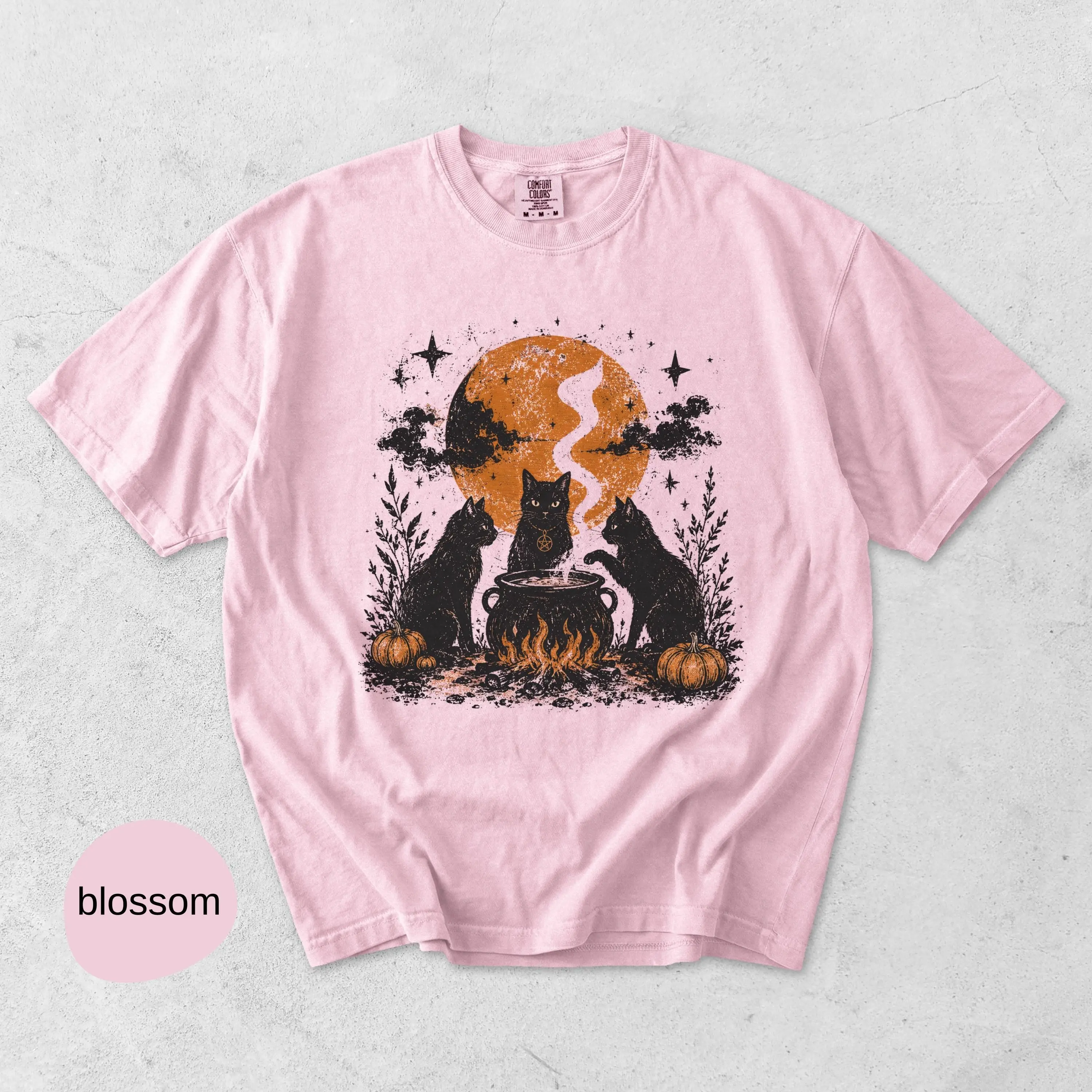 Comfort Colors Mystical Black Cat Tee, Halloween Witchy Moon Phase Shirt, Crystal Gothic Cottagecore Lover Gift - photo 4