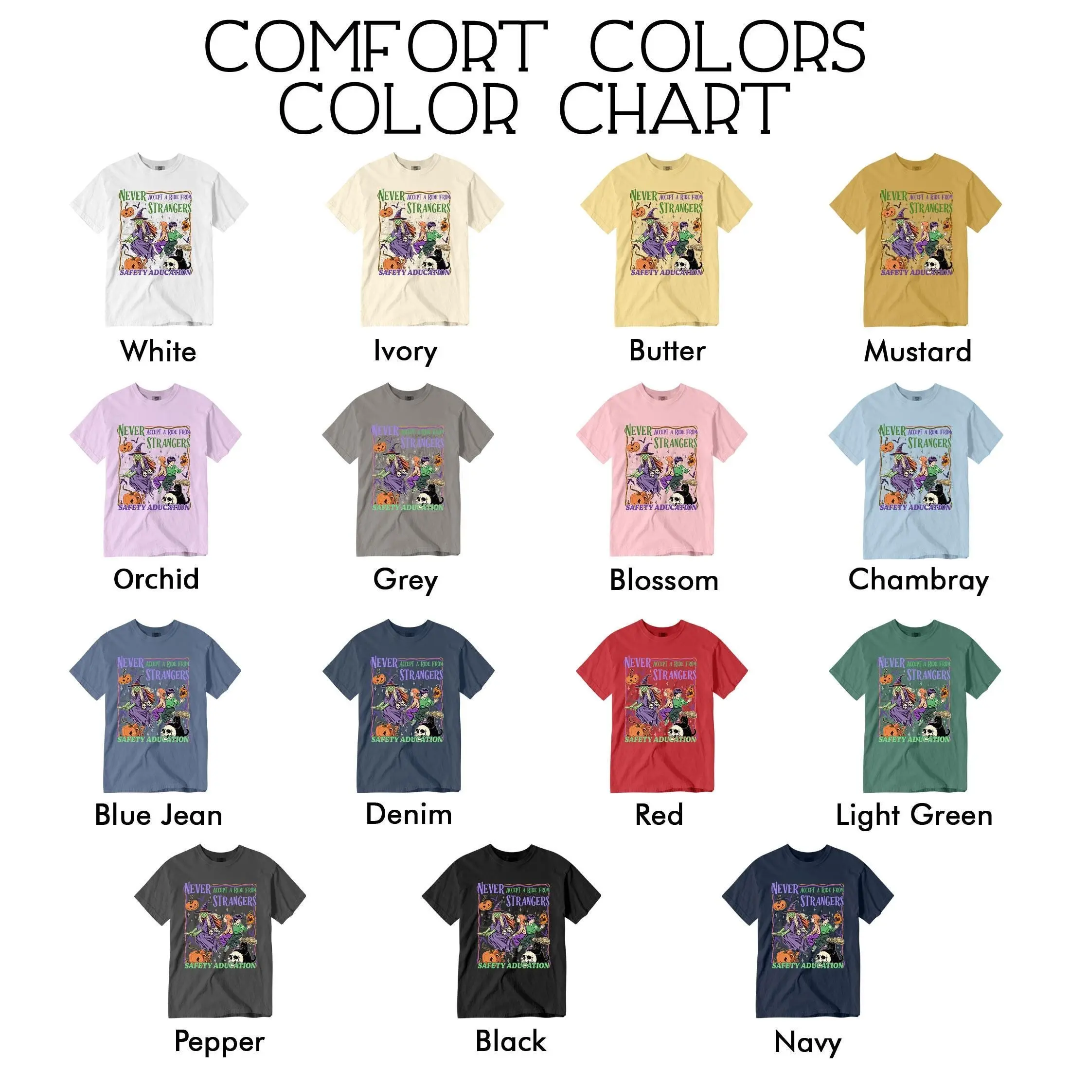 Comfort Colors Never Accept A Ride From Strangers Shirt, Funny Halloween Safety Tee, Spooky Vintage Library Gift - photo 2