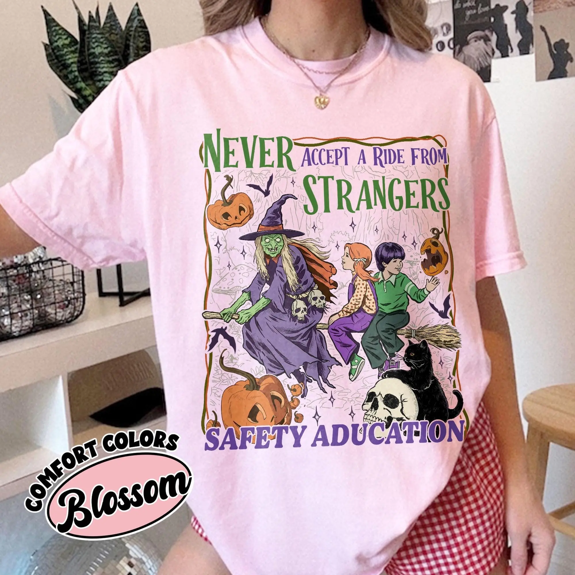 Comfort Colors Never Accept A Ride From Strangers Shirt, Funny Halloween Safety Tee, Spooky Vintage Library Gift - photo 4