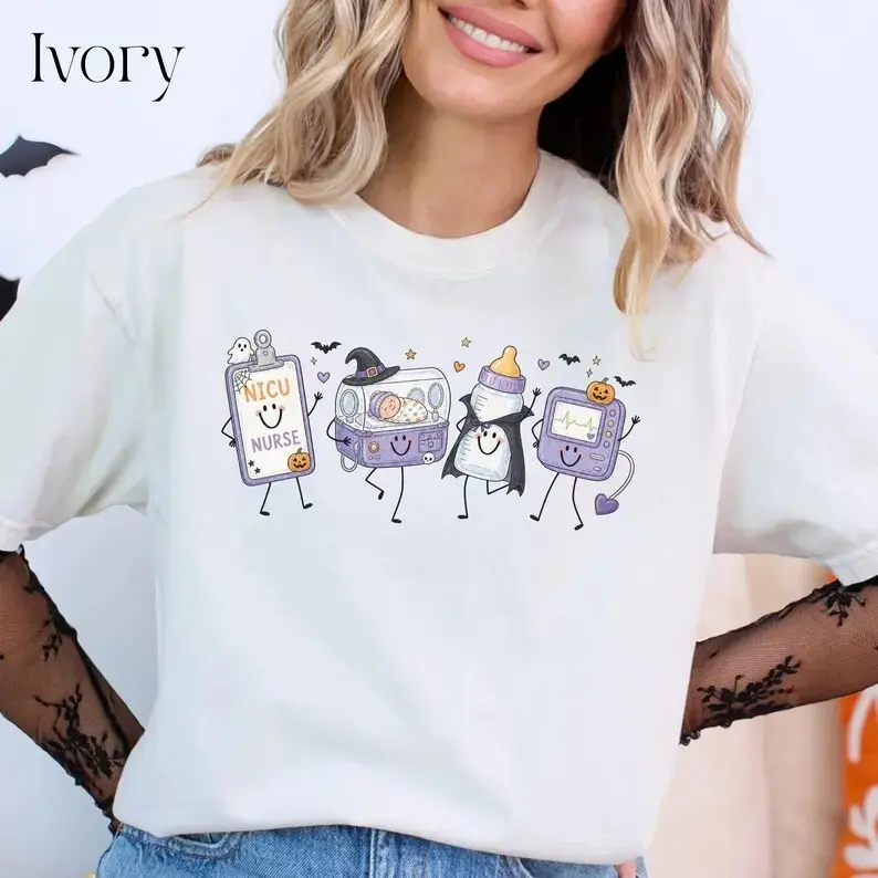 Comfort Colors NICU Nurse Halloween T-Shirt, Neonatal Fall Autumn Tee, Spooky Appreciation Gift
