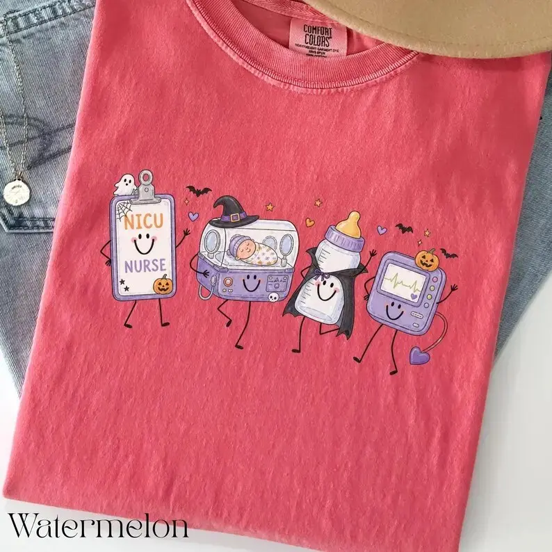 Comfort Colors NICU Nurse Halloween T-Shirt, Neonatal Fall Autumn Tee, Spooky Appreciation Gift - photo 2