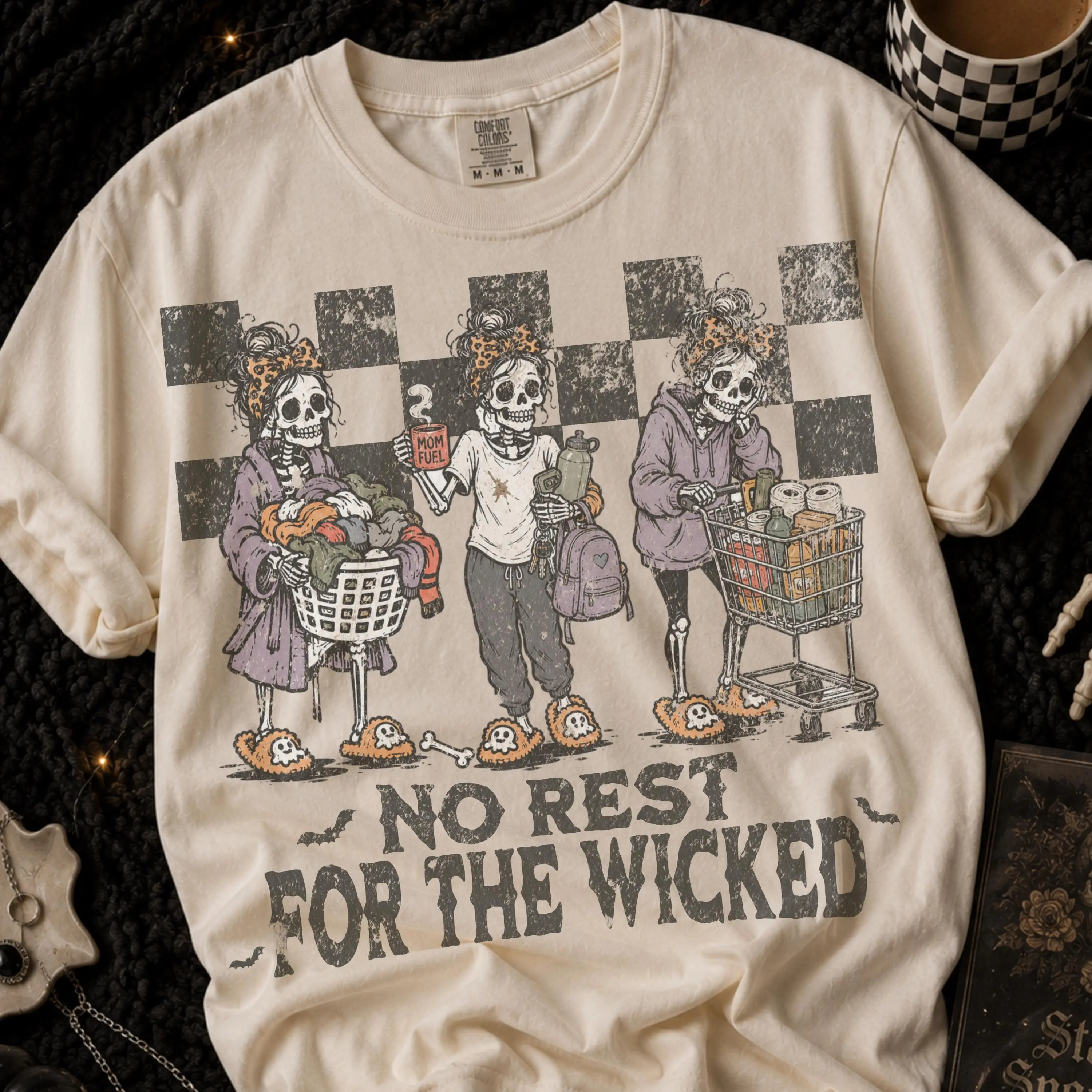 Comfort Colors No Rest For The Wicked T-Shirt, Sarcastic Halloween Mom Shirt, Funny Skeleton Mom Retro Spooky Season Tee