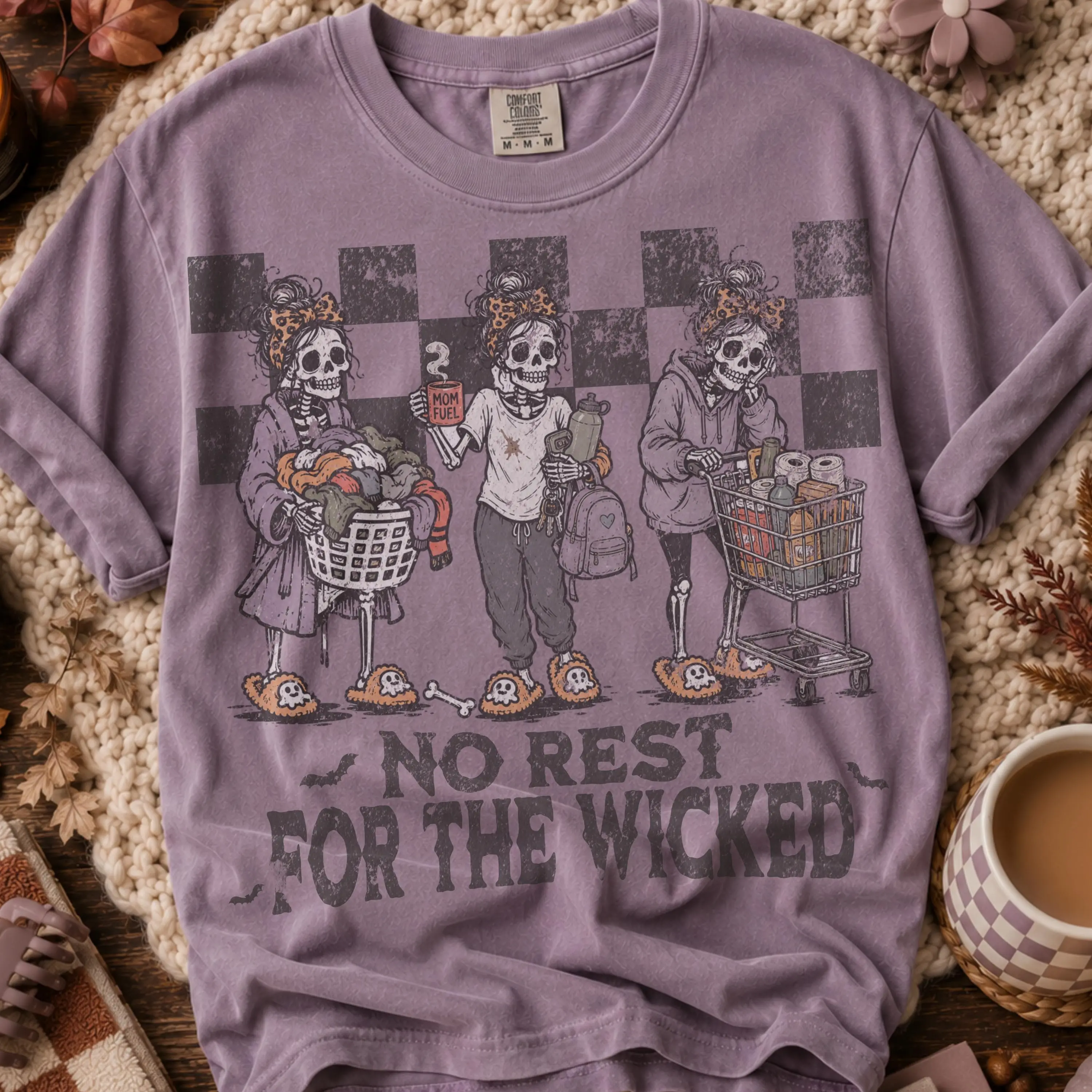 Comfort Colors No Rest For The Wicked T-Shirt, Sarcastic Halloween Mom Shirt, Funny Skeleton Mom Retro Spooky Season Tee - photo 3