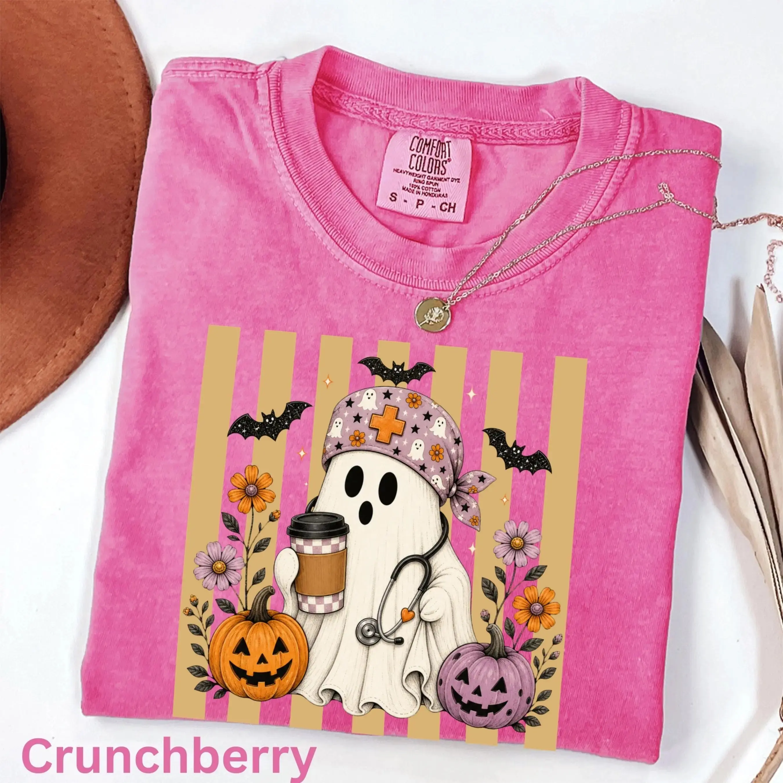 Comfort Colors Nurse Ghost Halloween Shirt, Cottagecore Spooky Season Cozy Fall Nursing Gift Tee