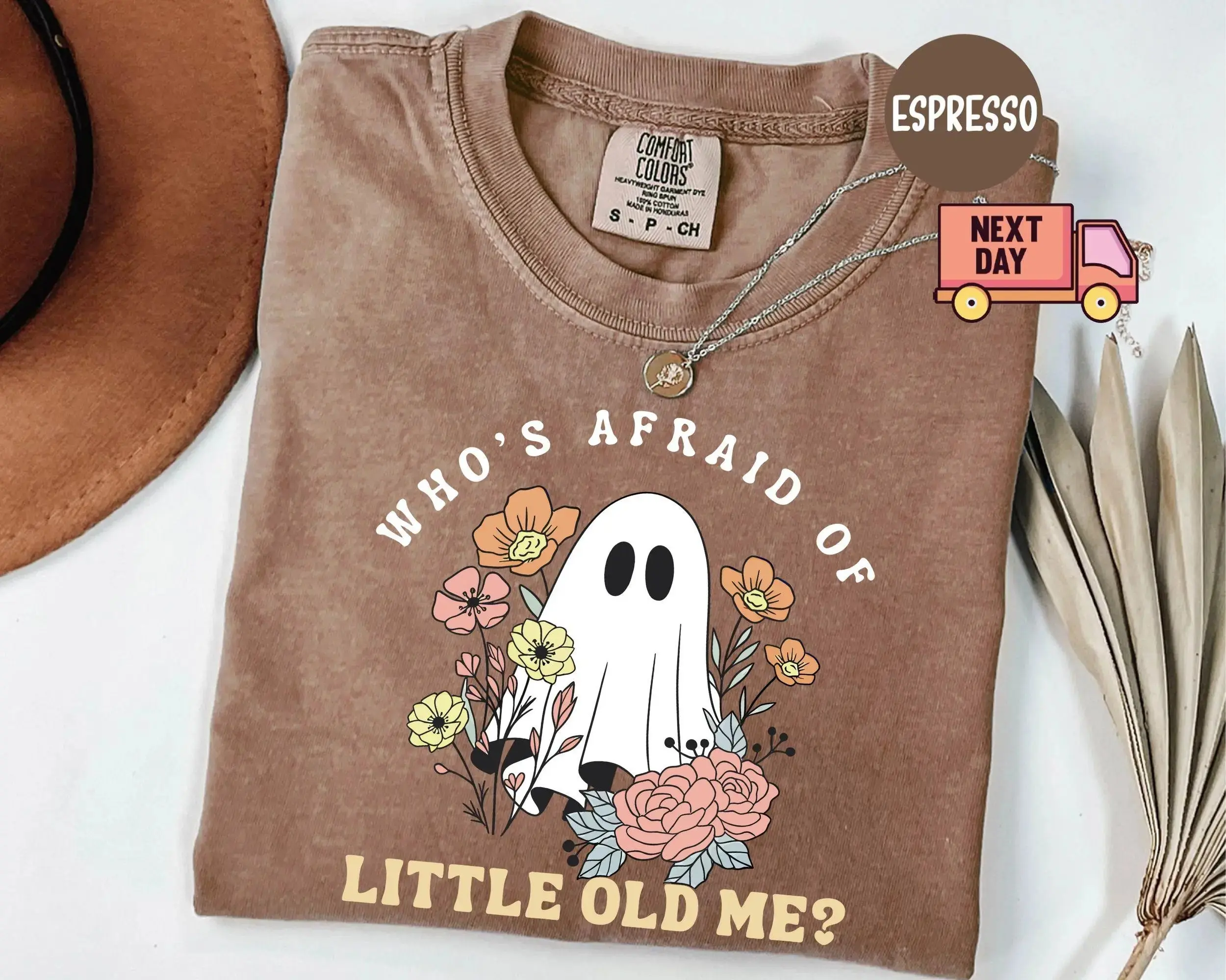 Comfort Colors Of Little Old Me Halloween Shirt, Cute Ghost Womens Fall Graphic Tee - photo 2