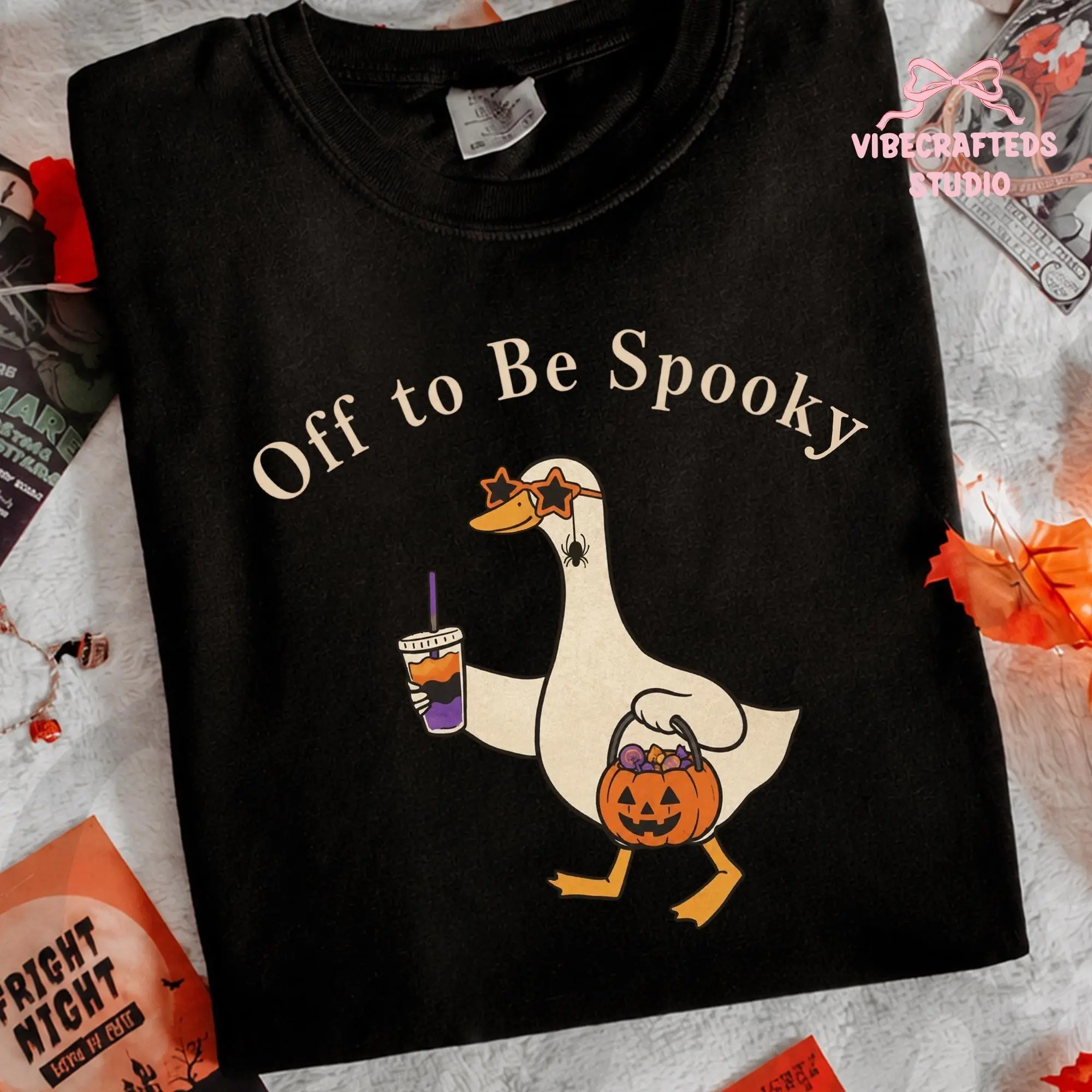 Comfort Colors Off to Be Spooky Goose T-Shirt, Funny Coffee Pumpkin Bucket Unisex Fall Halloween Tee