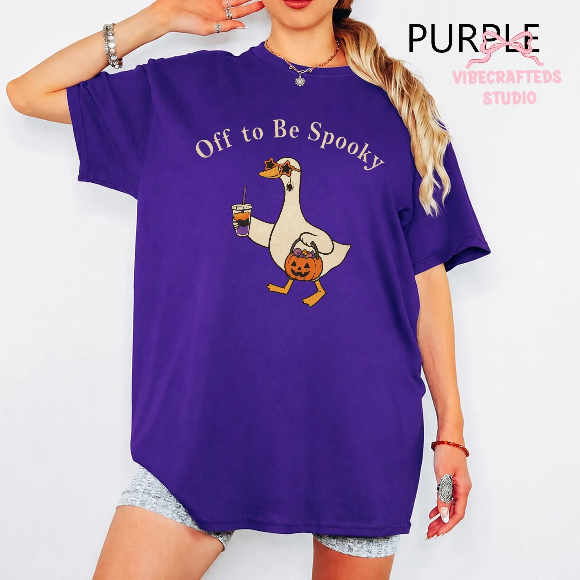 Comfort Colors Off to Be Spooky Goose T-Shirt, Funny Coffee Pumpkin Bucket Unisex Fall Halloween Tee - photo 3