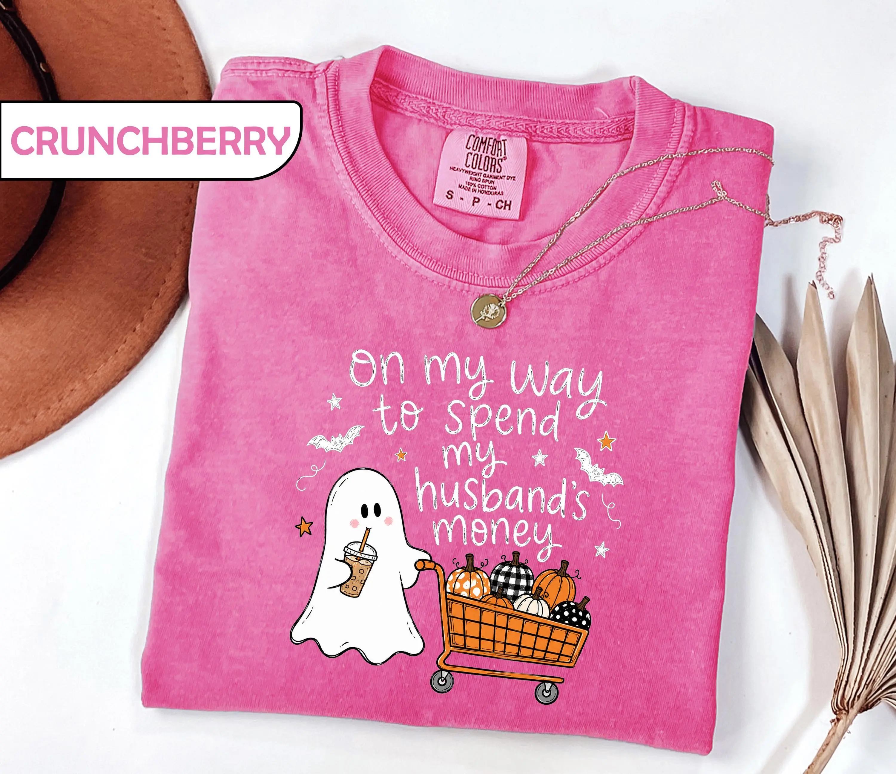 Comfort Colors On My Way To Spend My Husbands Money Tshirt, Retro Ghost Funny Spooky Season Fall Shopping Tee - photo 4