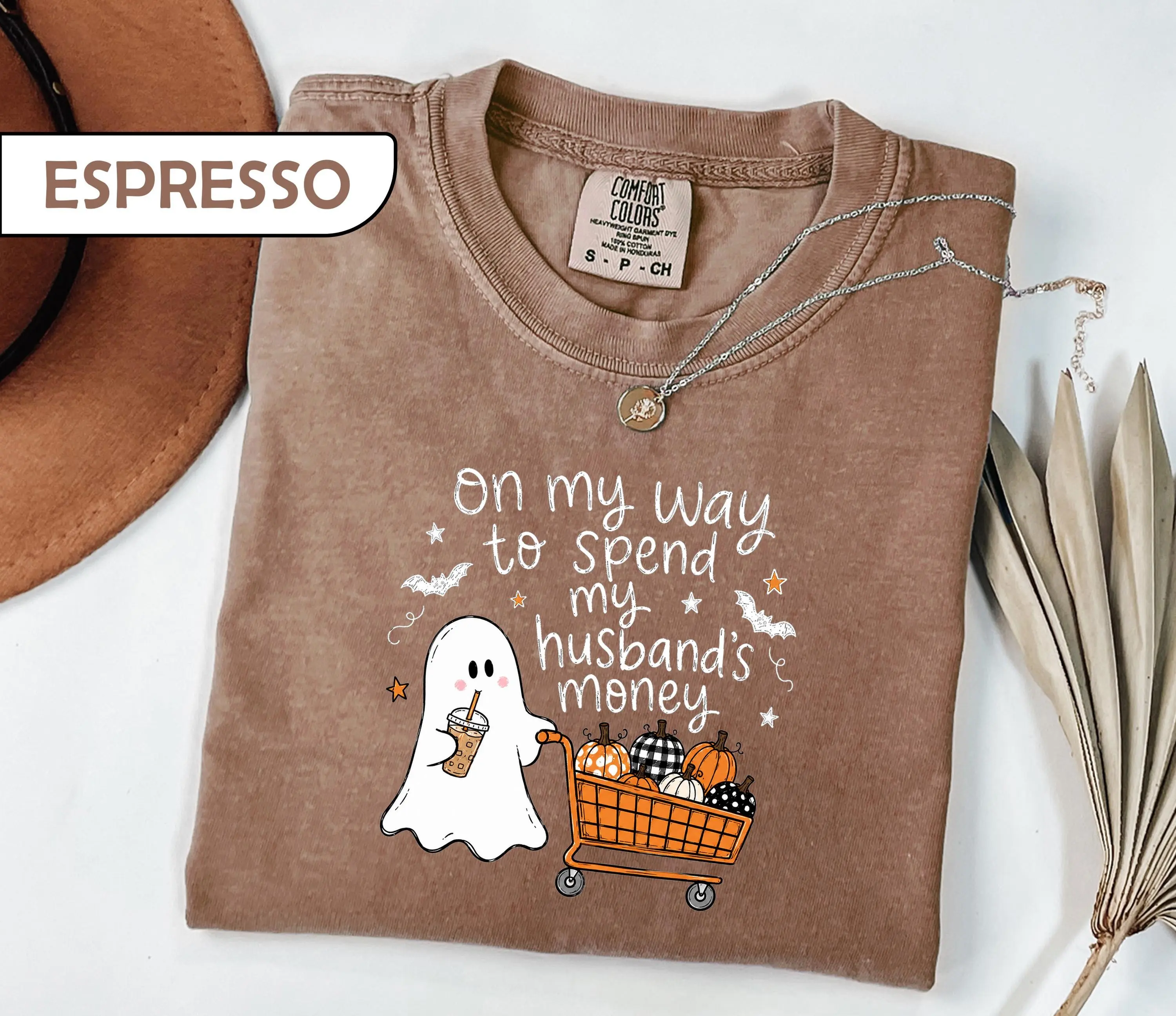 Comfort Colors On My Way To Spend My Husbands Money Tshirt, Retro Ghost Funny Spooky Season Fall Shopping Tee - photo 5