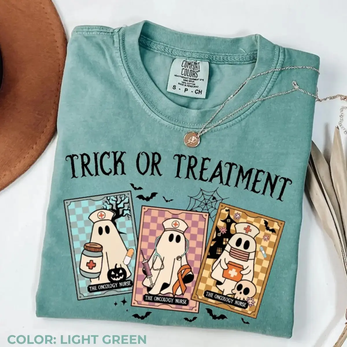 Comfort Colors Oncology Nurse Halloween Shirt, Preppy Ghost Cute Spooky Medical Graphic Tee