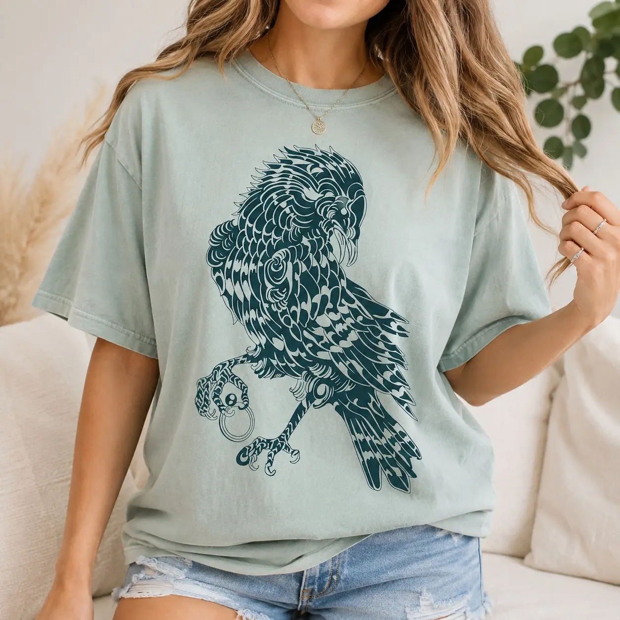 Comfort Colors Ornate Raven Talon Holding Ring Women Graphic Shirts Halloween Night