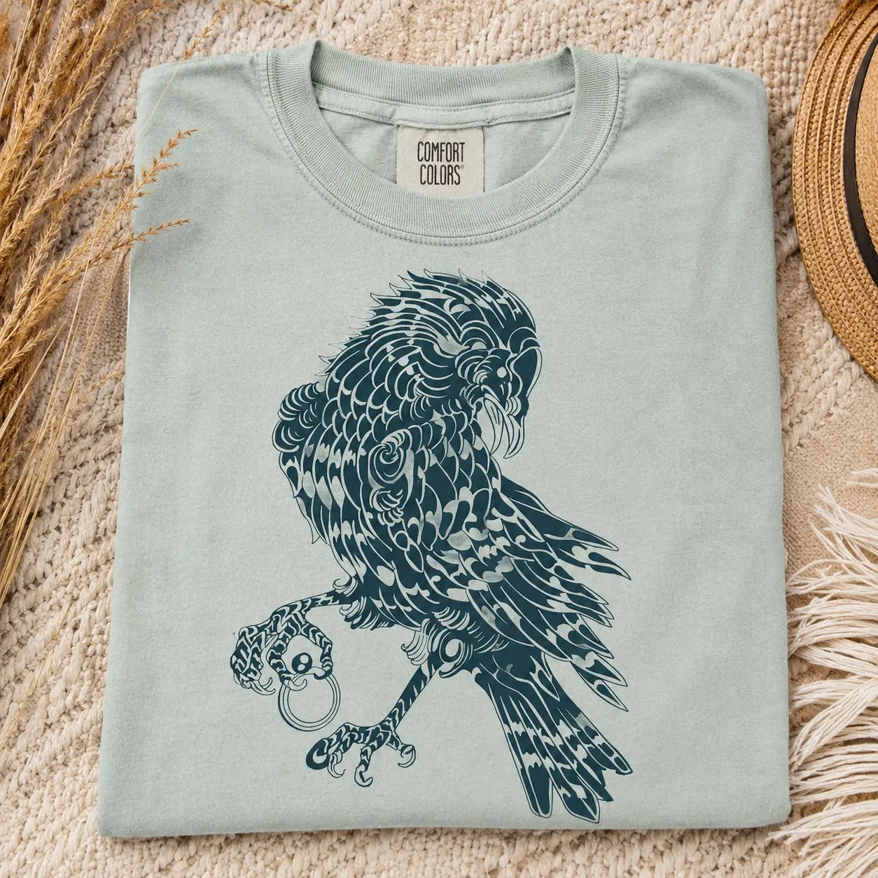 Comfort Colors Ornate Raven Talon Holding Ring Women Graphic Shirts Halloween Night - photo 2