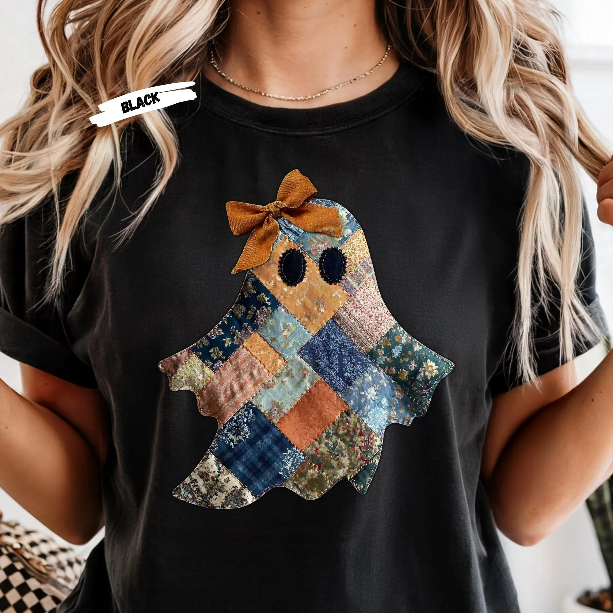 Comfort Colors Patchwork Ghost Shirt: Retro Halloween Tee - photo 2