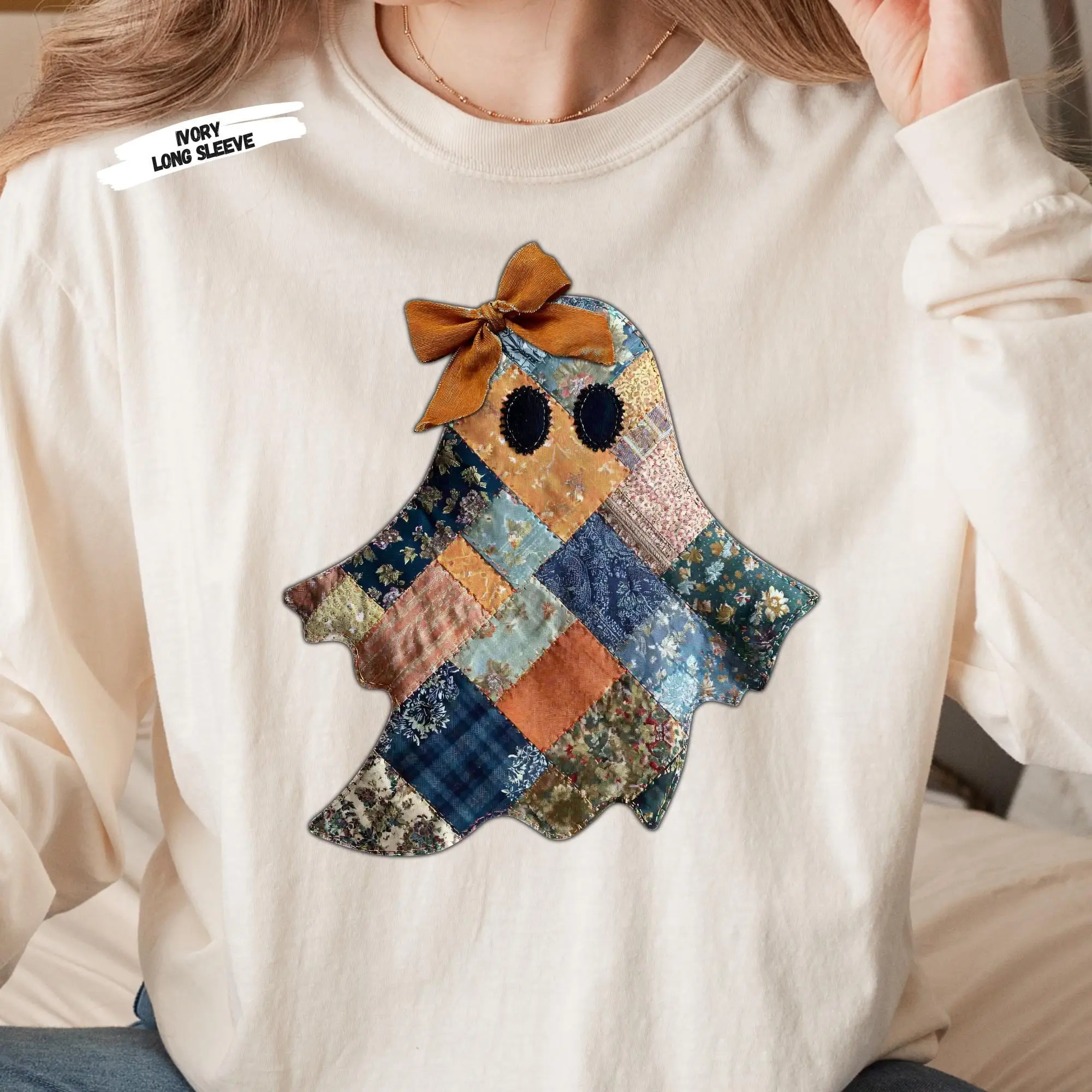 Comfort Colors Patchwork Ghost Shirt: Retro Halloween Tee - photo 3