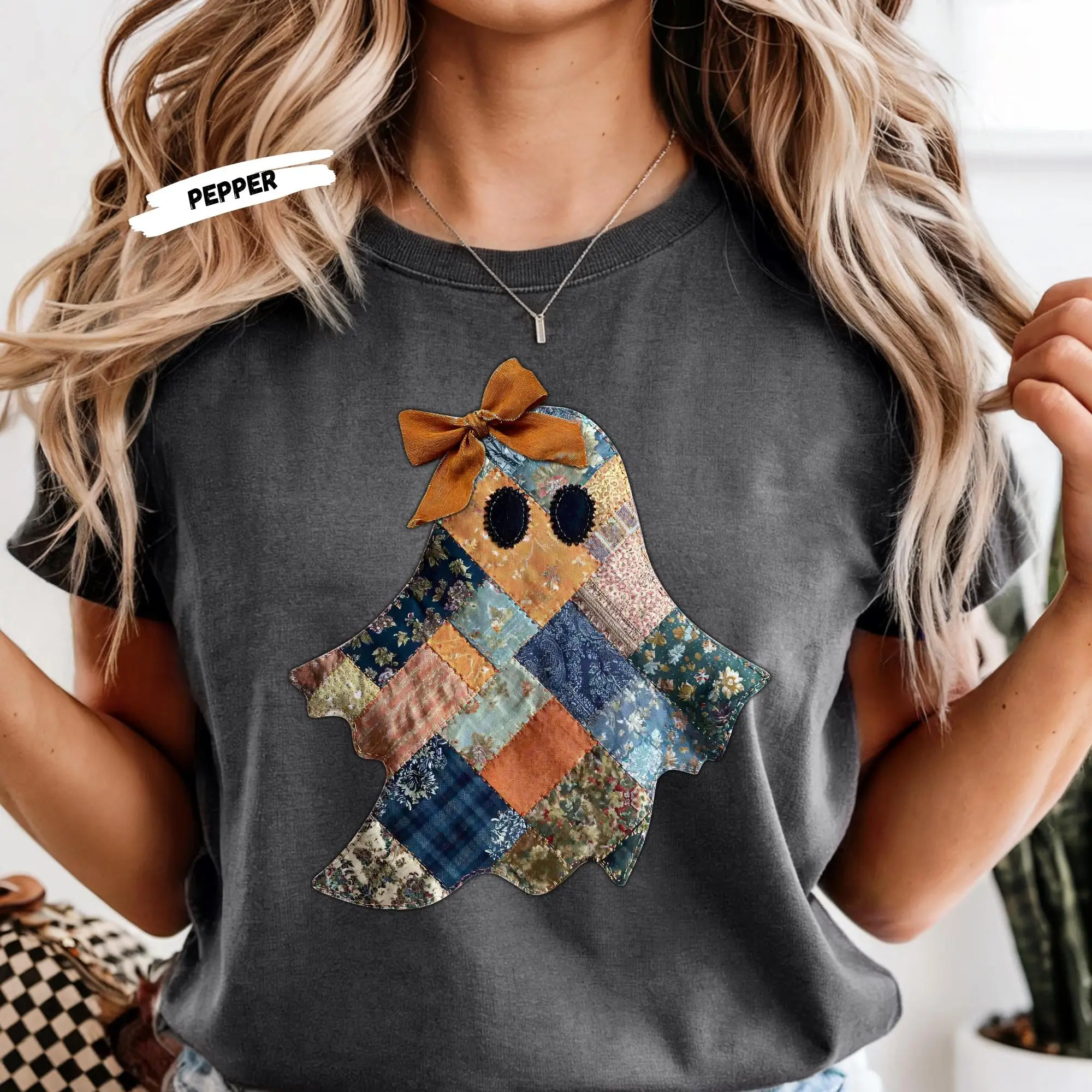 Comfort Colors Patchwork Ghost Shirt: Retro Halloween Tee - photo 4