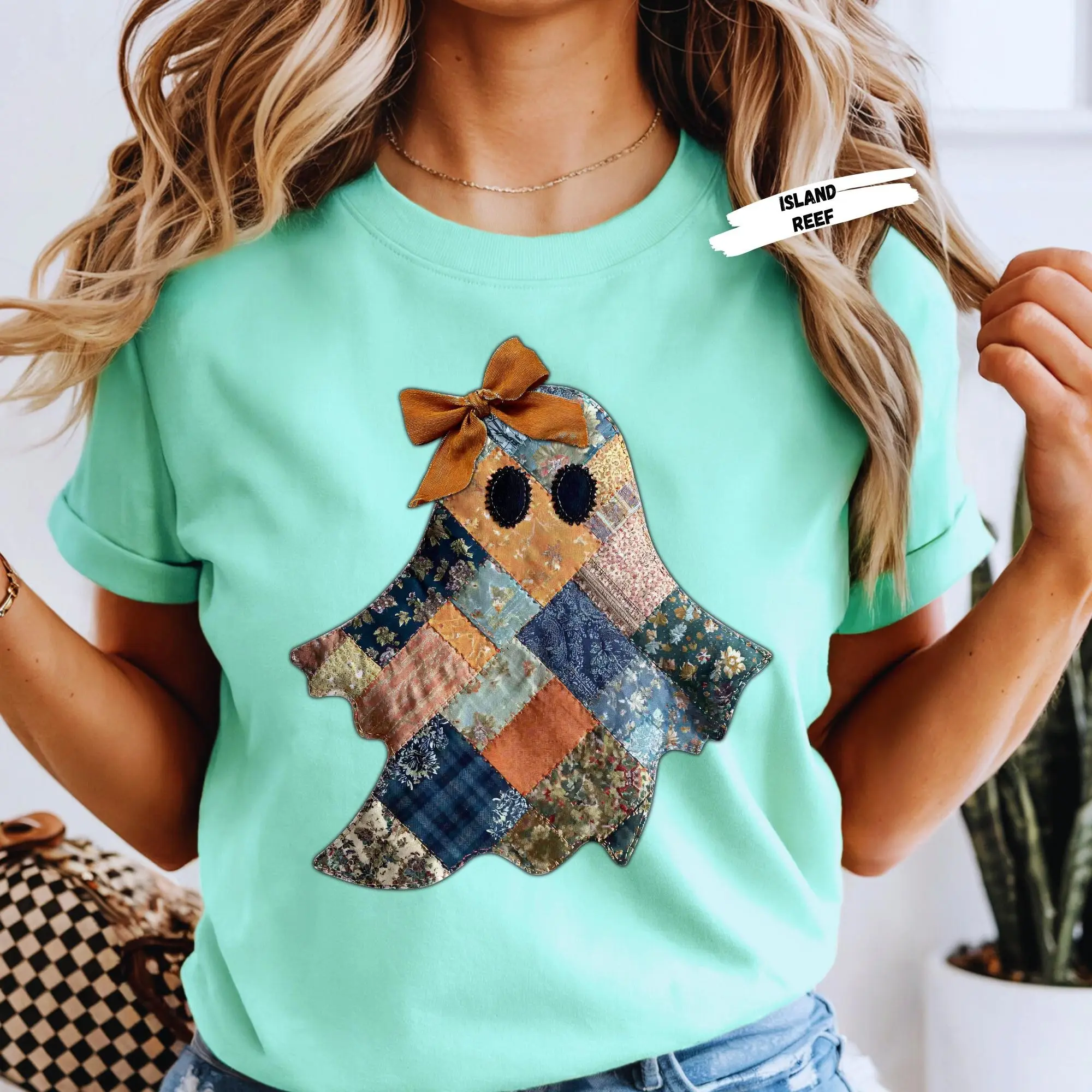 Comfort Colors Patchwork Ghost Shirt: Retro Halloween Tee - photo 5