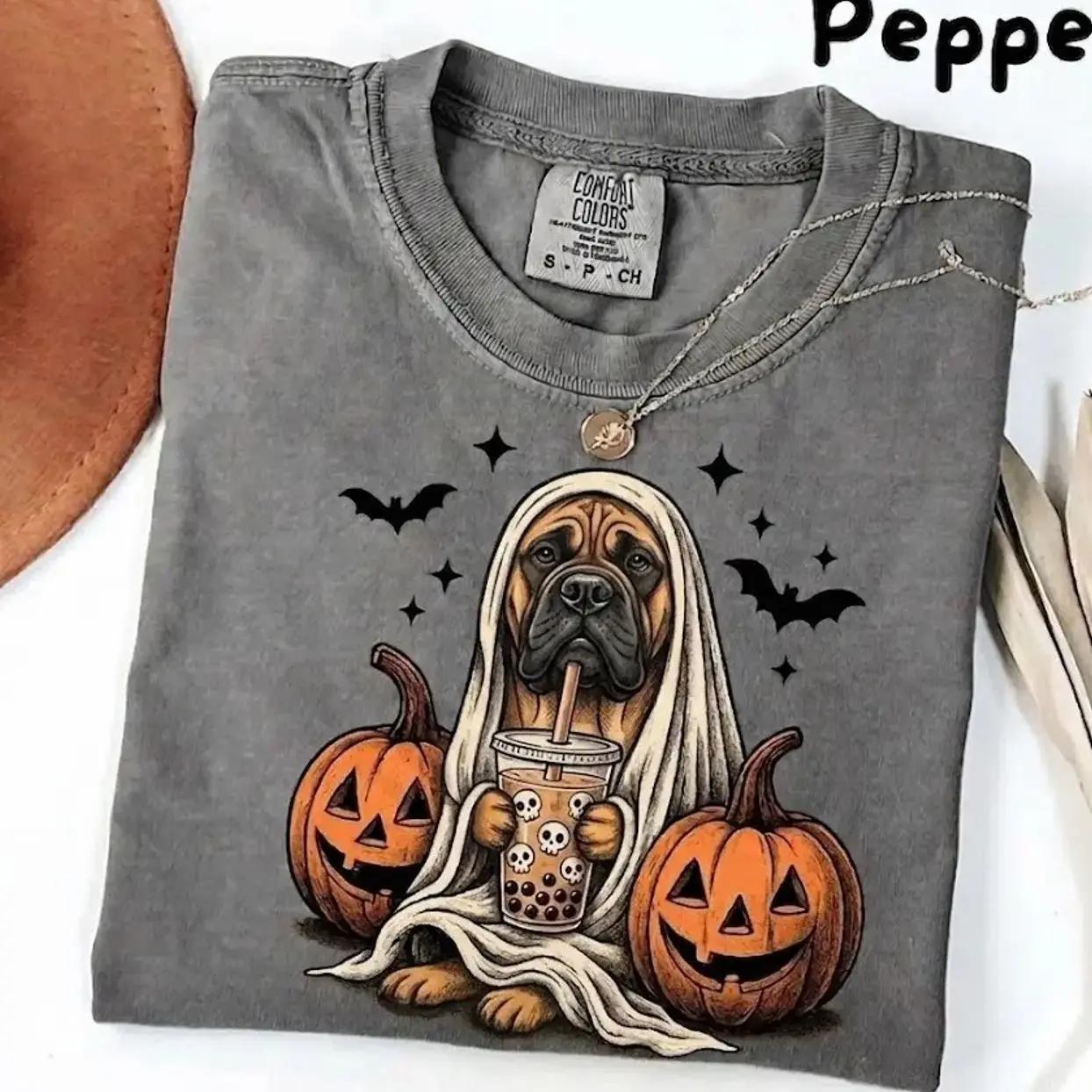 Comfort Colors Custom Dog Breed Ghost and Boba Tea Halloween Shirt, Funny Tee for Dog Lovers - photo 4