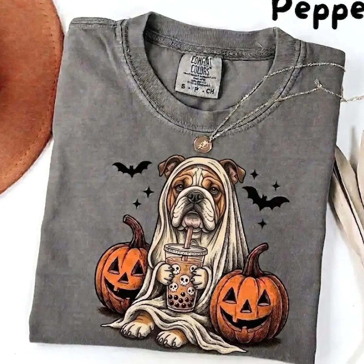 Comfort Colors Custom Dog Breed Ghost and Boba Tea Halloween Shirt, Funny Tee for Dog Lovers - photo 5
