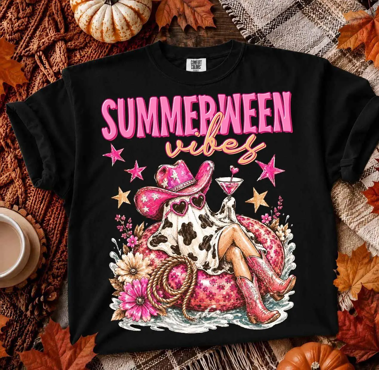 Comfort Colors Pink Cowboy Ghost Summerween Shirt, Spooky Summer Retro Beach Halloween July Tee