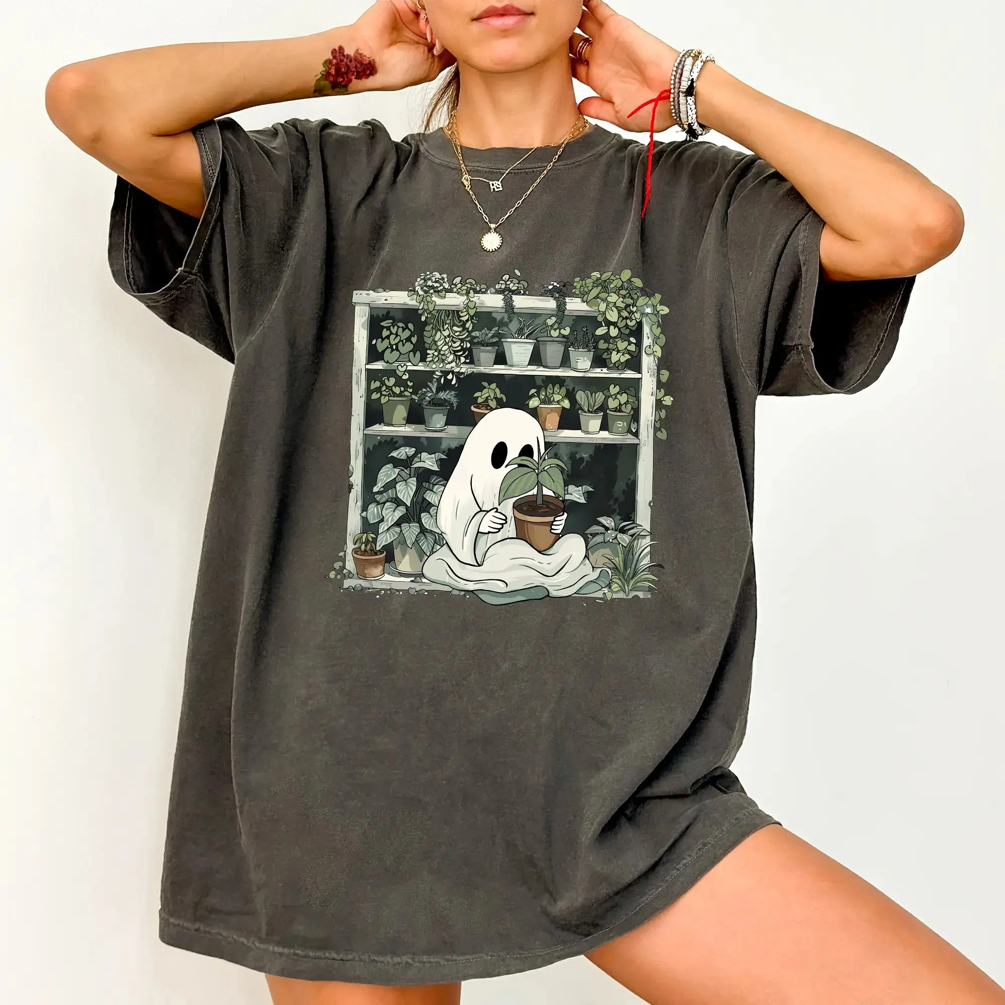 Comfort Colors Planting Ghost Shirt, Funny Unhinged Gardener Spooky Season Halloween Graphic Tee