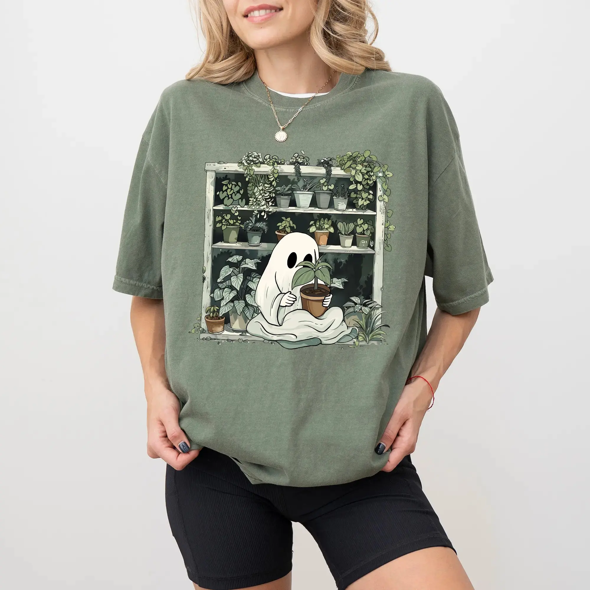 Comfort Colors Planting Ghost Shirt, Funny Unhinged Gardener Spooky Season Halloween Graphic Tee - photo 2