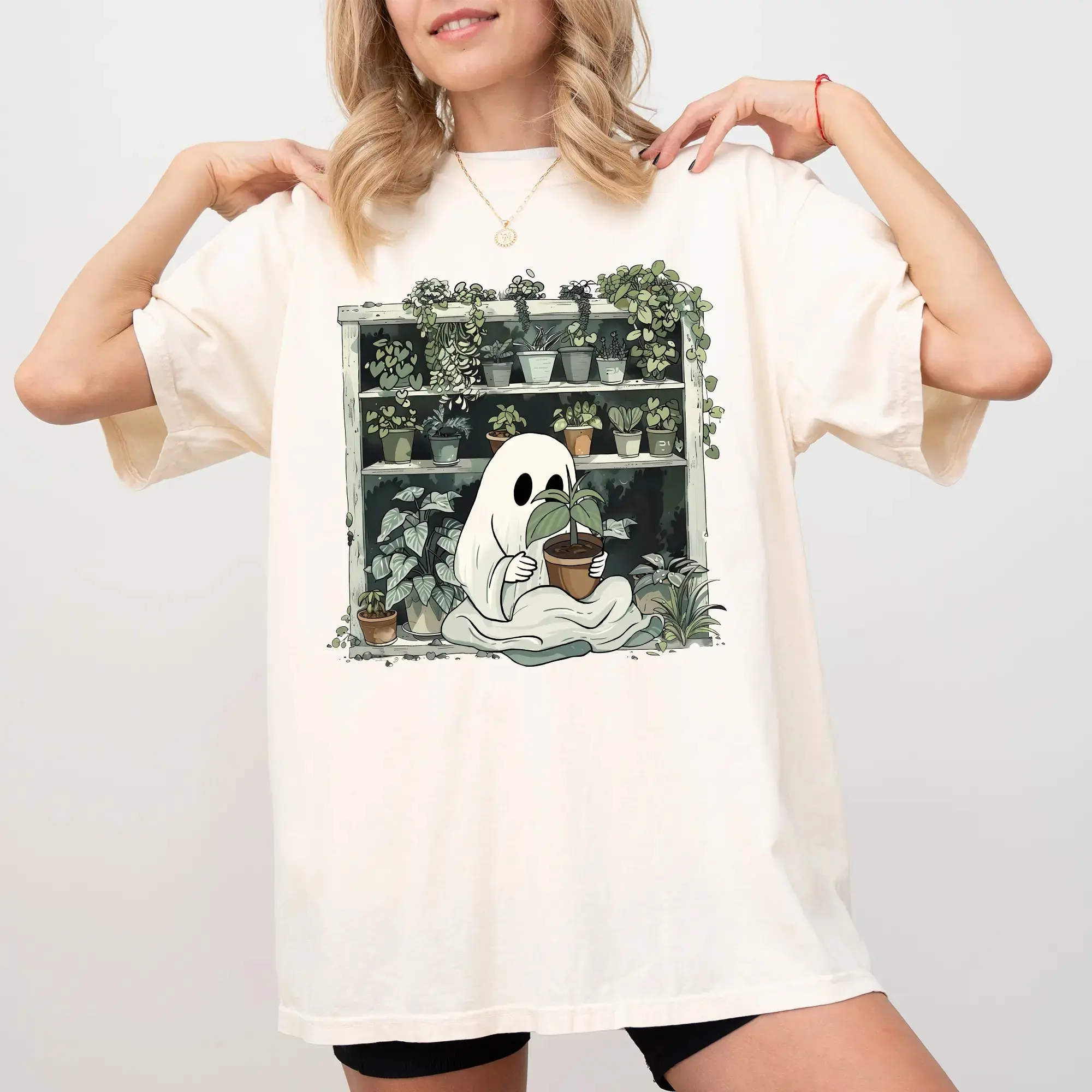 Comfort Colors Planting Ghost Shirt, Funny Unhinged Gardener Spooky Season Halloween Graphic Tee - photo 3