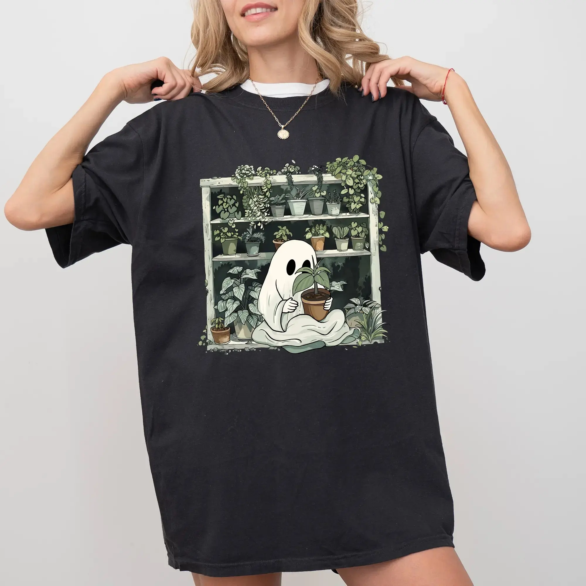 Comfort Colors Planting Ghost Shirt, Funny Unhinged Gardener Spooky Season Halloween Graphic Tee - photo 4