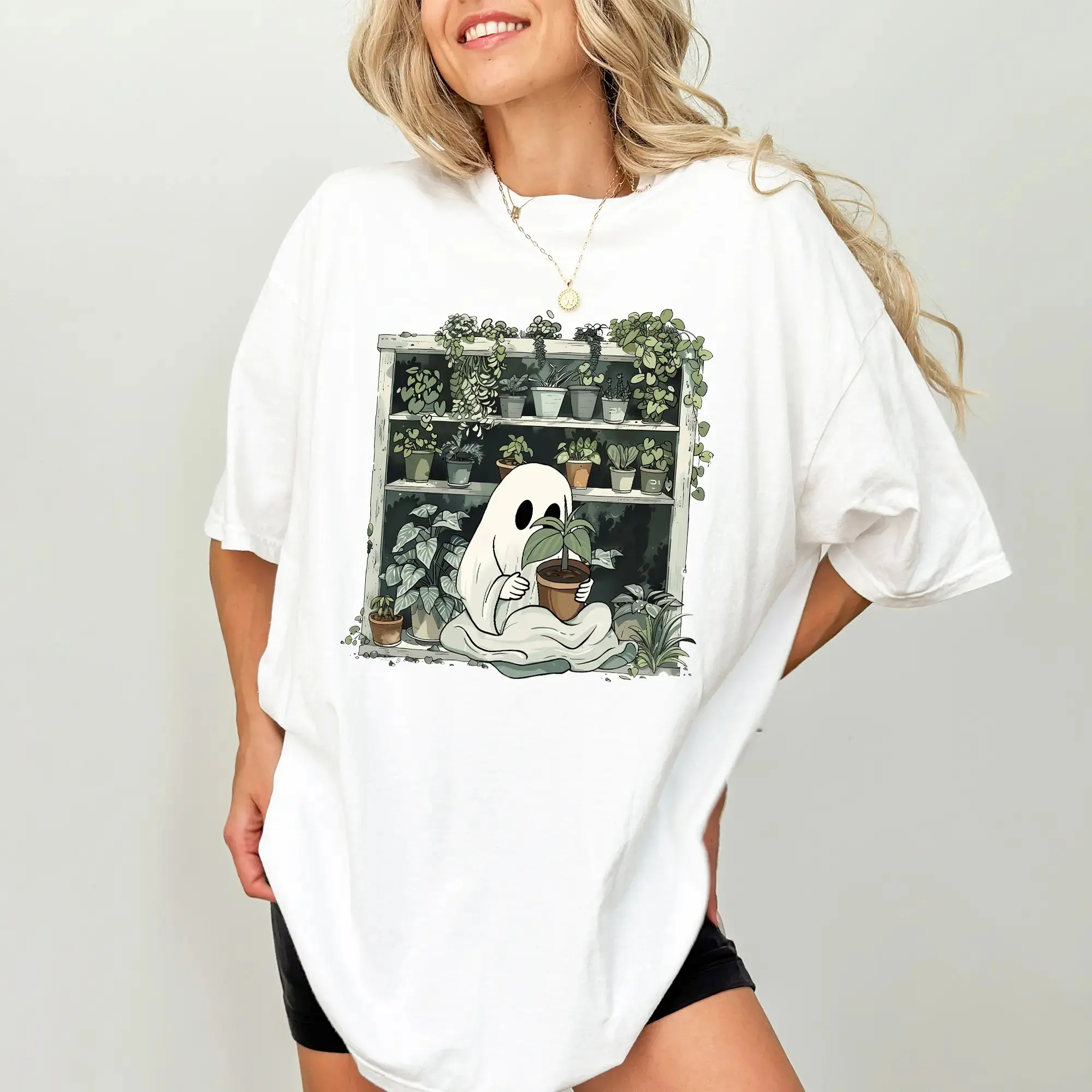 Comfort Colors Planting Ghost Shirt, Funny Unhinged Gardener Spooky Season Halloween Graphic Tee - photo 5