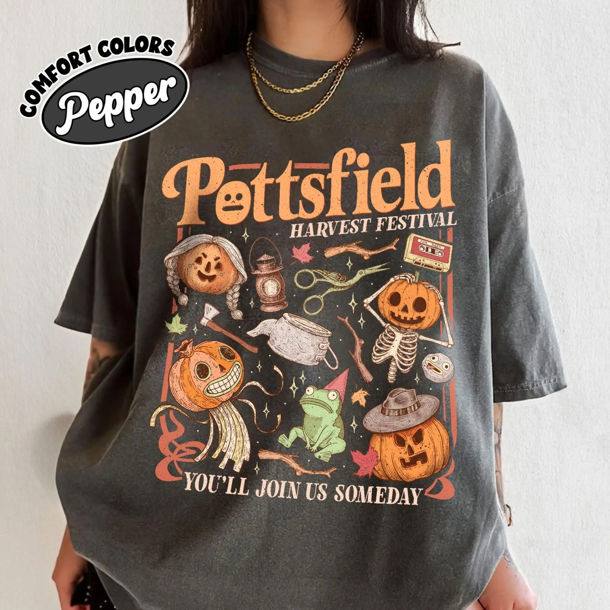 Comfort Colors Pottsfield Harvest Festival Shirt, Pumpkin Village Vintage Cartoon Tee For Halloween Season