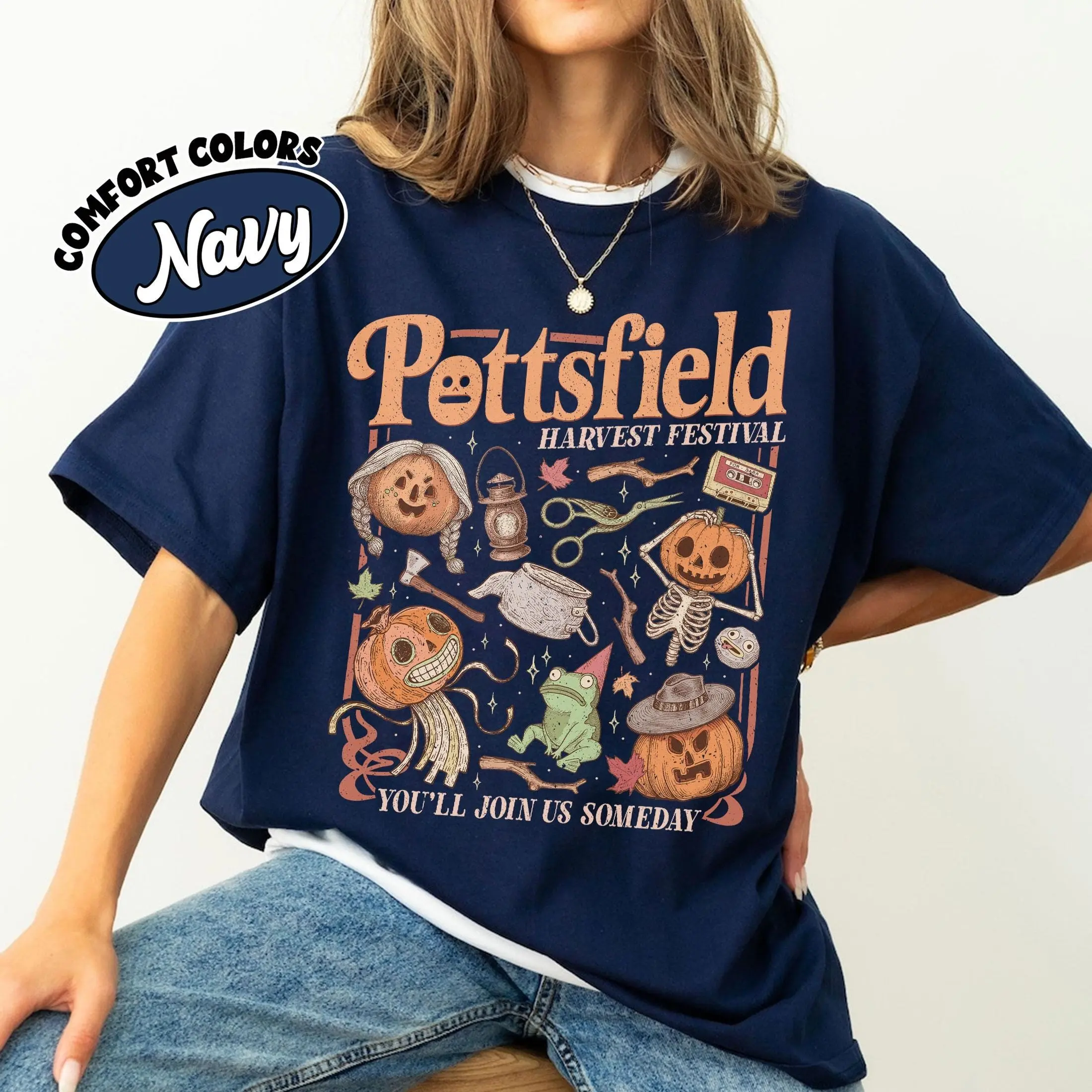 Comfort Colors Pottsfield Harvest Festival Shirt, Pumpkin Village Vintage Cartoon Tee For Halloween Season - photo 2