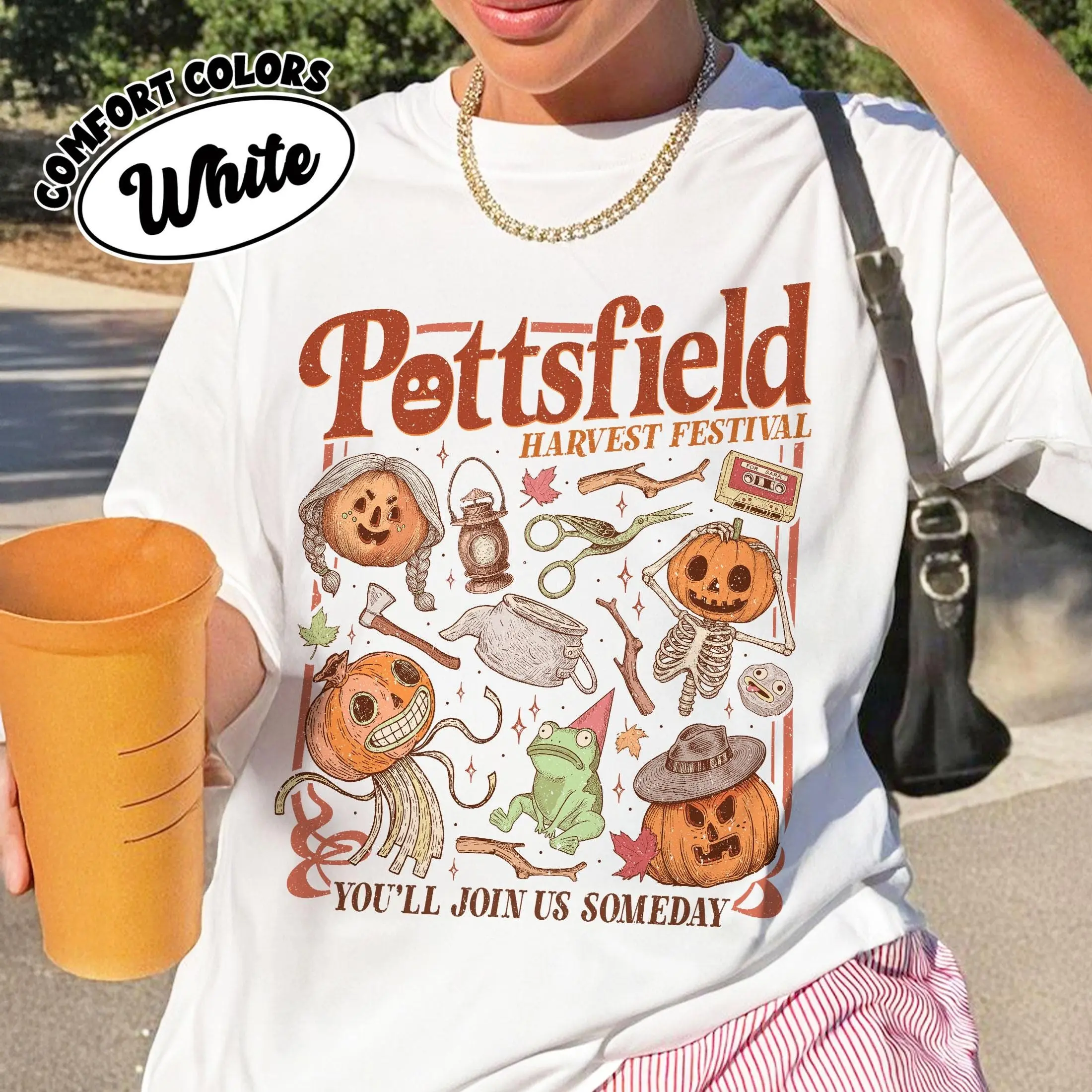 Comfort Colors Pottsfield Harvest Festival Shirt, Pumpkin Village Vintage Cartoon Tee For Halloween Season - photo 3