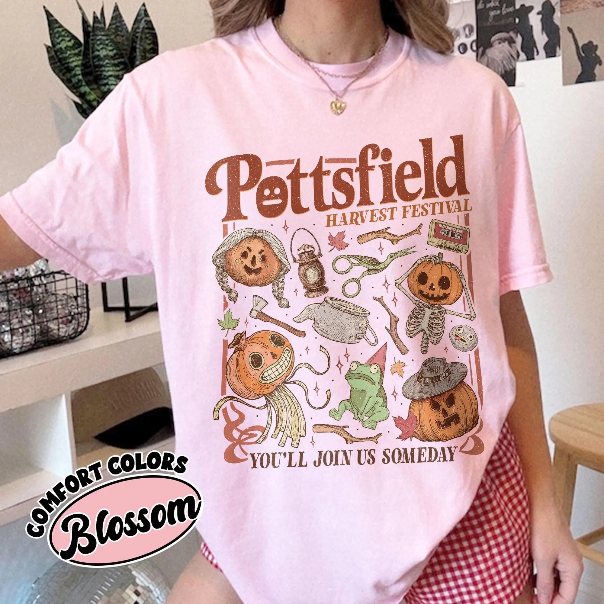 Comfort Colors Pottsfield Harvest Festival Shirt, Pumpkin Village Vintage Cartoon Tee For Halloween Season - photo 4