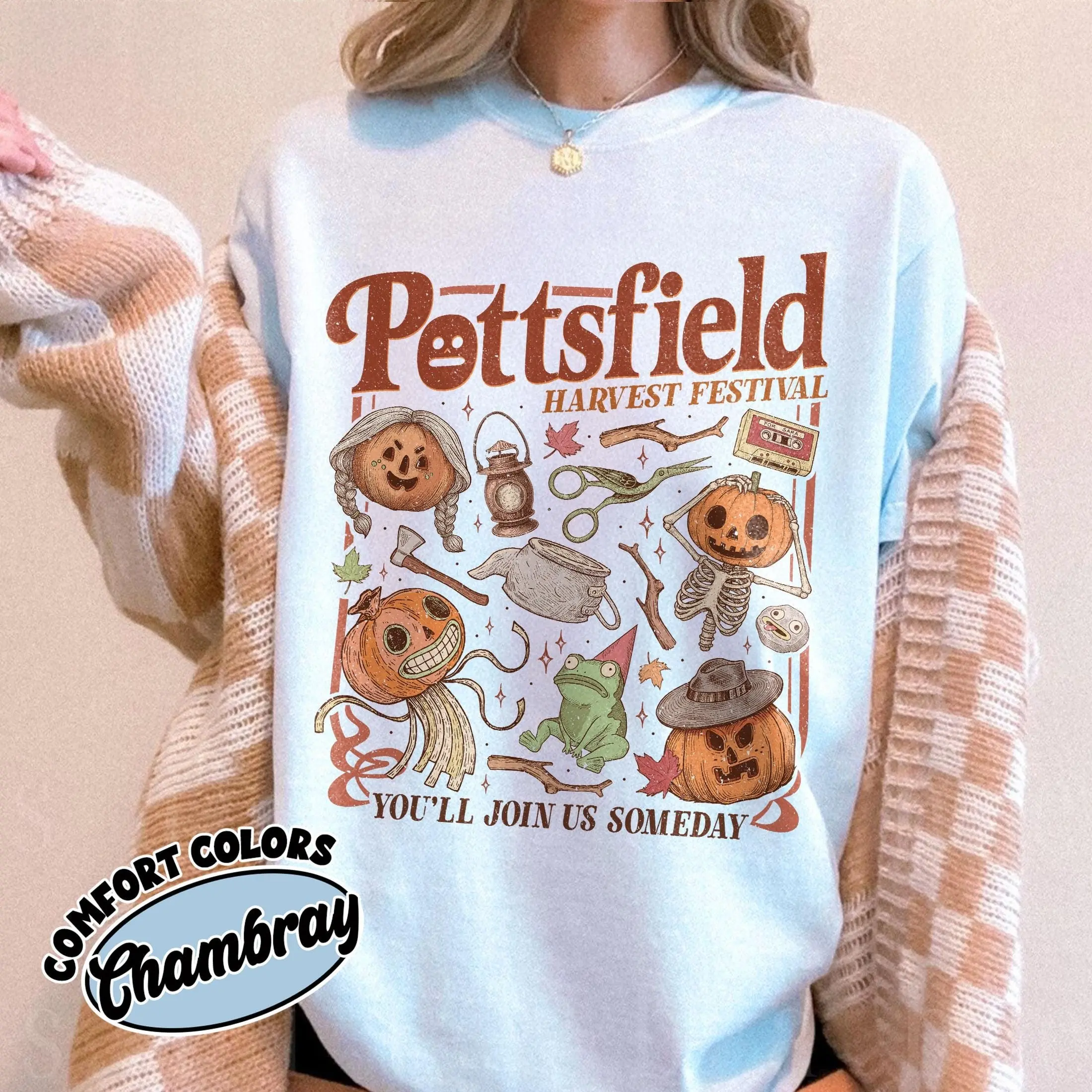 Comfort Colors Pottsfield Harvest Festival Shirt, Pumpkin Village Vintage Cartoon Tee For Halloween Season - photo 5