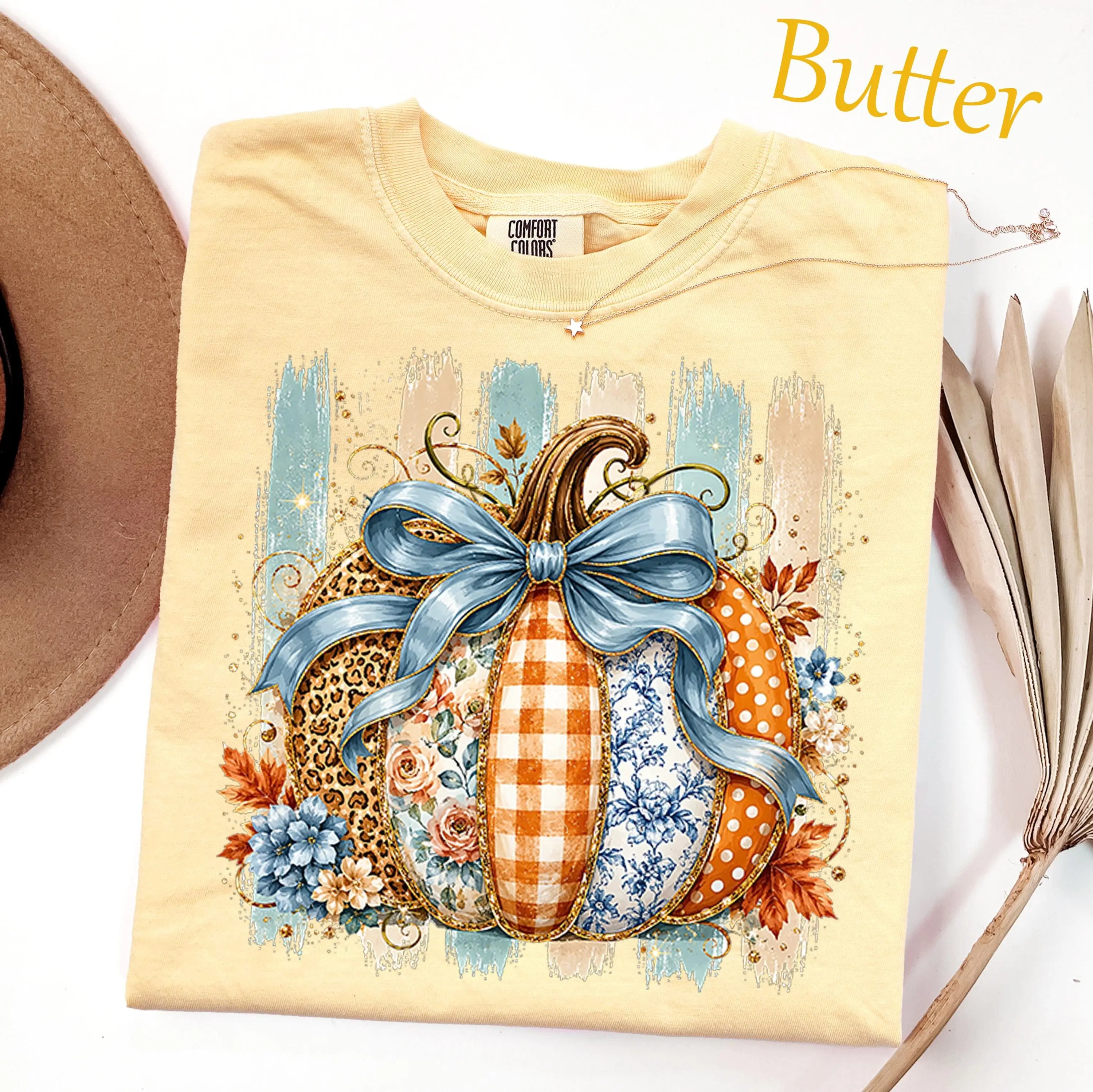 Comfort Colors Preppy Coquette Pumpkin Shirt, Striped Glitter Floral Leopard Plaid Polka Dot Tee, Cozy Autumn Top - photo 3