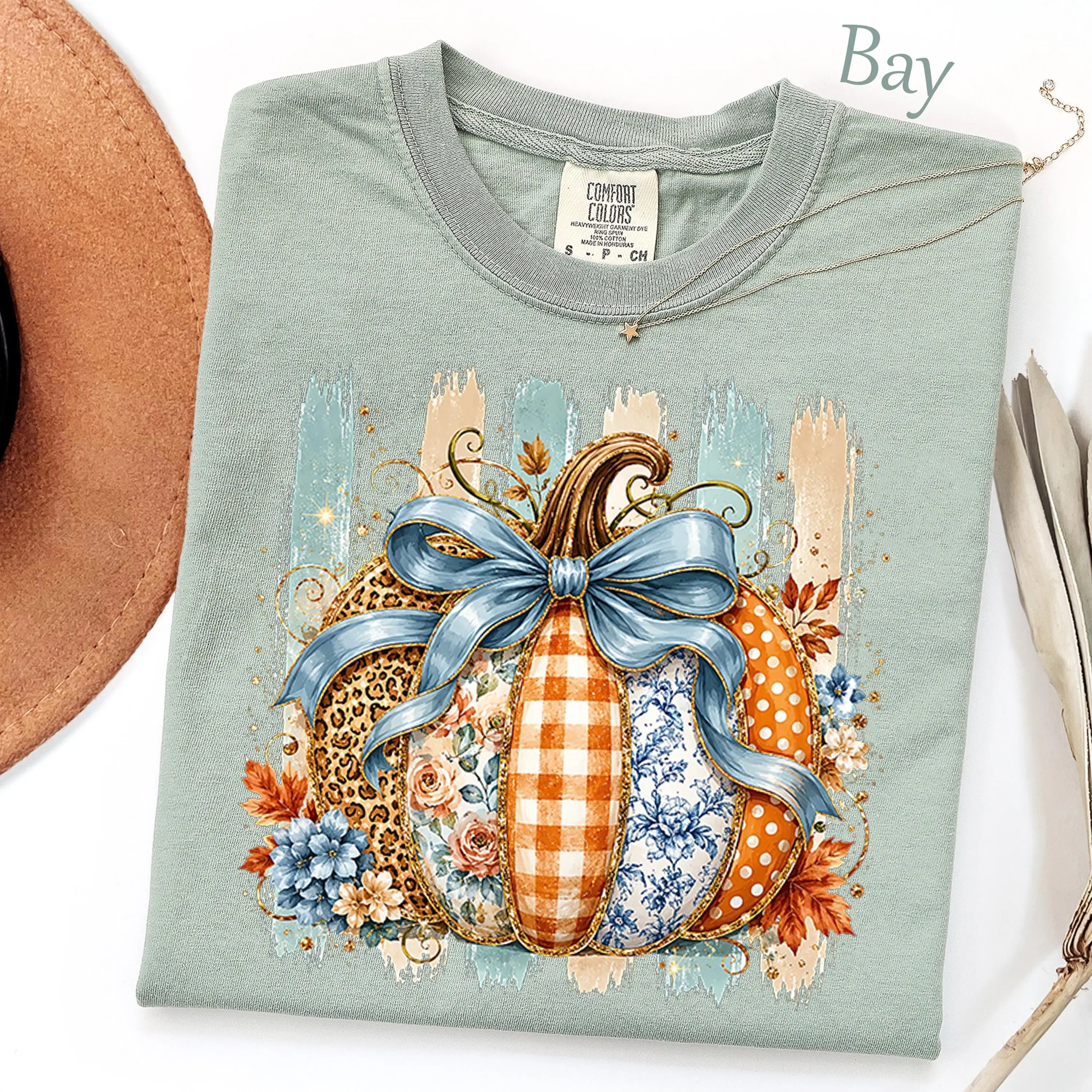 Comfort Colors Preppy Coquette Pumpkin Shirt, Striped Glitter Floral Leopard Plaid Polka Dot Tee, Cozy Autumn Top - photo 4